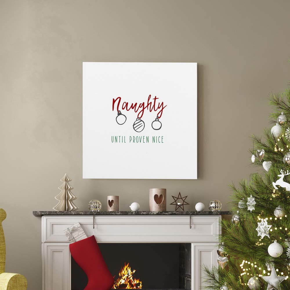 Naughty Until Proven Nice Christmas Wall Art - Premium Gallery Wrapped Canvas Decor with Festive Ornaments (40x40 Inches) - Ready to Hang Winter Home Decor for Living Room, Bedroom & Office - Made in USA