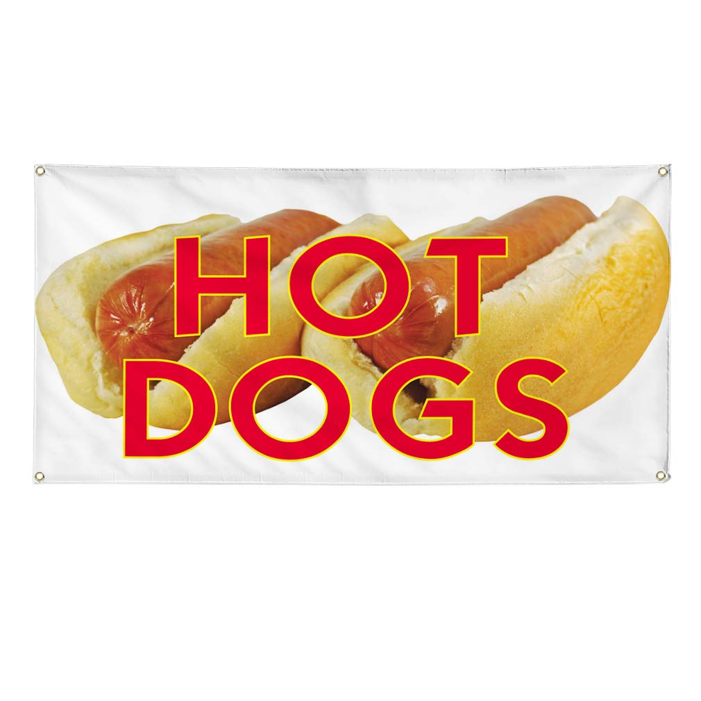 Custom 48x96 Inch Weatherproof Vinyl Banner for Hot Dogs - Heavy Duty Outdoor Advertising Sign with 8 Grommets - Ideal for Restaurants, Food Trucks & Yard Sales - All-Weather Durable Printing - Perfect for Outdoor Events, Street Vendors & Promotional Displays