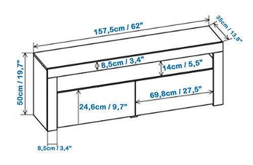 Modern High Gloss Milano TV Stand with Storage Cabinets & LED Lights - 70