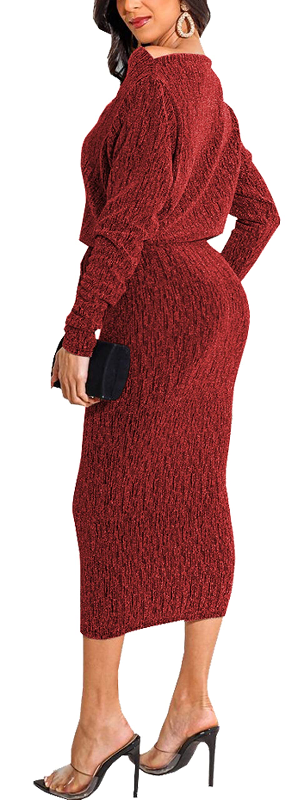 Sparkly Sequin Cocktail Dress for Women - Long Sleeve Glitter Party Dress, Elegant Midi Clubwear for Night Out, Holiday Party & Special Occasions