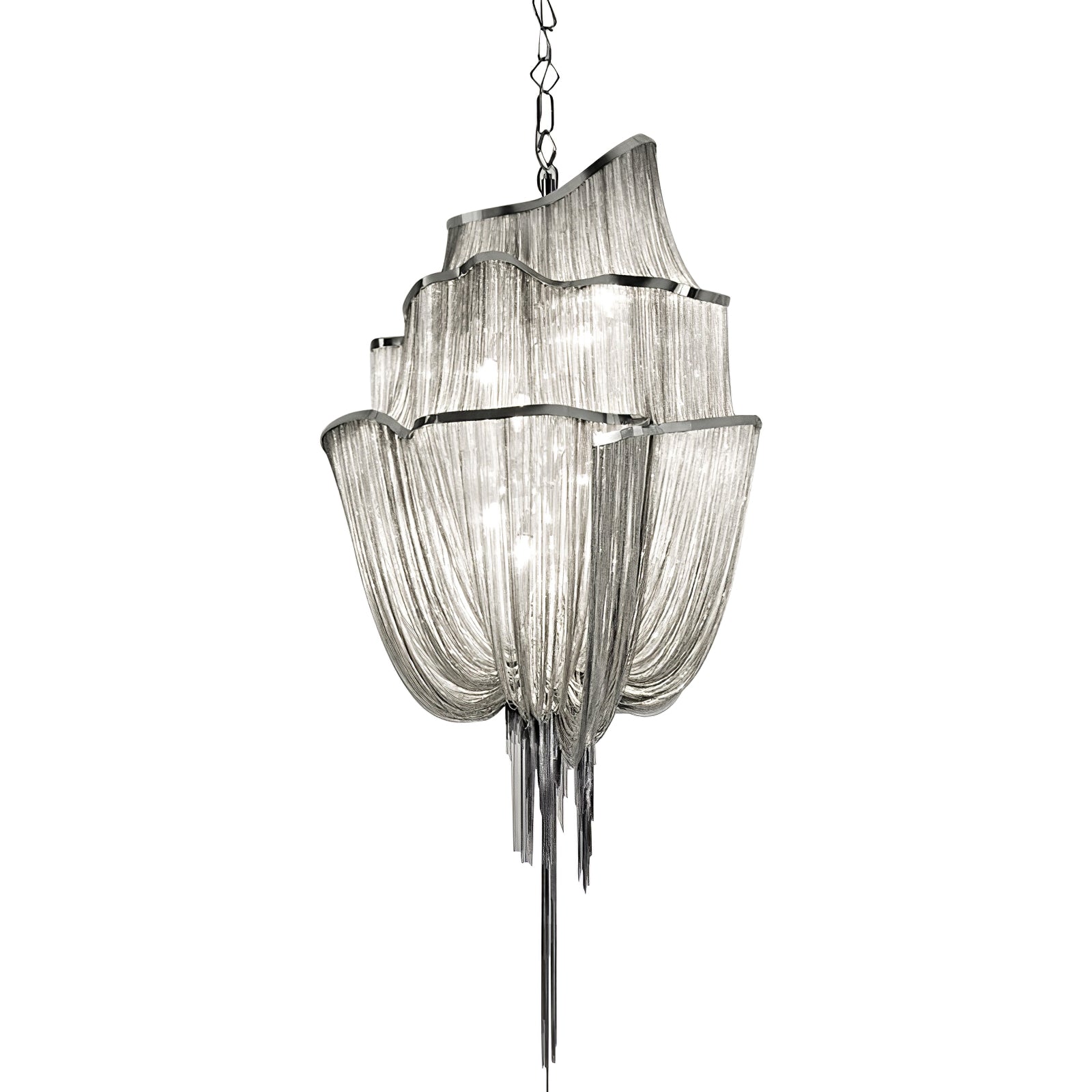 Elegant Crystal Chandelier with Shimmering Chains - Perfect for Dining Room, Bedroom, or Living Room Lighting Decor
