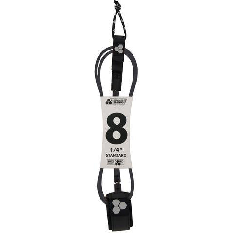 Channel Islands 8 1/4 Hex Cord Standard Surf Leash - Black with Grey Hex Pattern | Durable Surfboard Leash for Wave Riding & Water Sports
