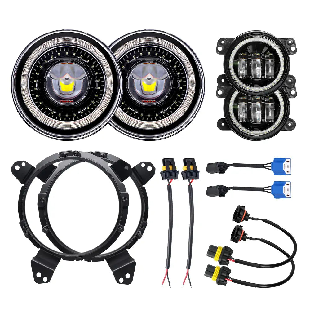 LOYO Dragon Eye LED Headlights with 9'' Bracket Ring & 4 Fog Lights for 2018+ Jeep Wrangler JL & Gladiator JT - Off-Road Adventure & Night Driving Upgrade