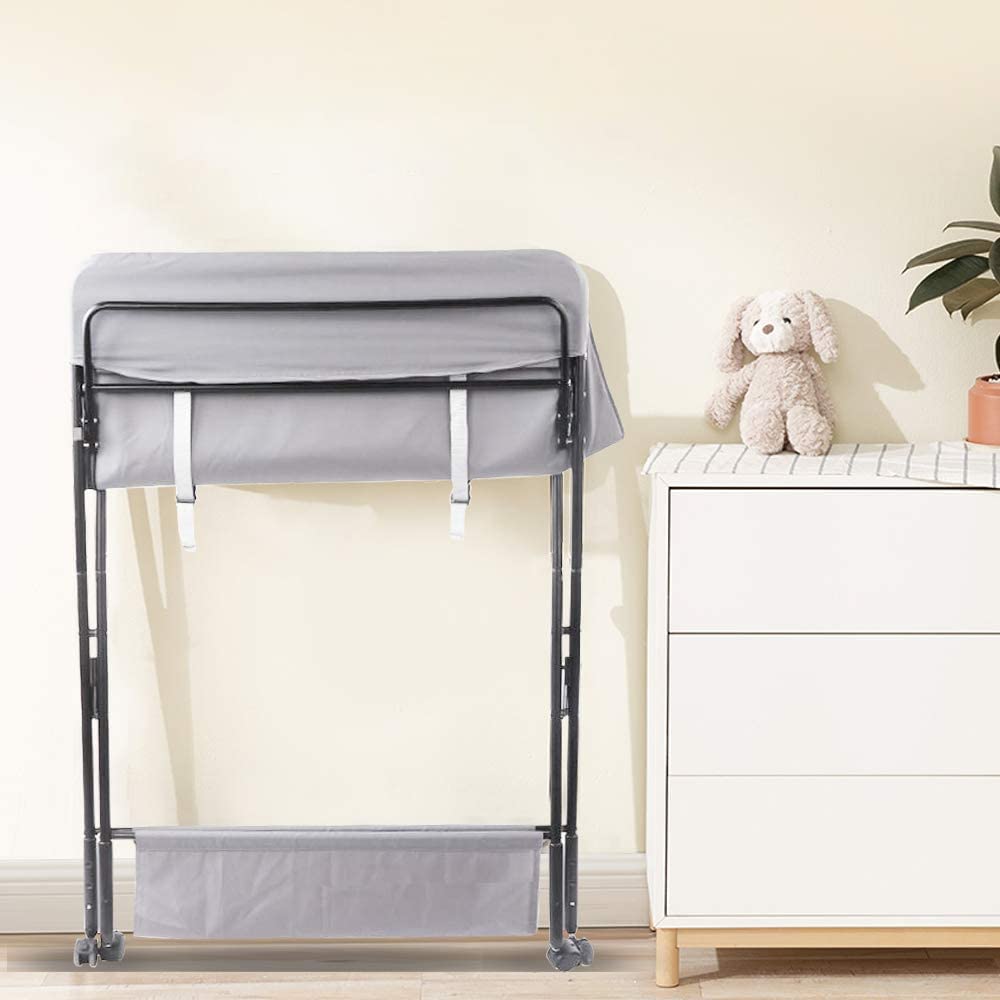 Portable Baby Changing Table with Wheels & Storage - Foldable Diaper Changing Station for Nursery, Travel & On-the-Go Parenting