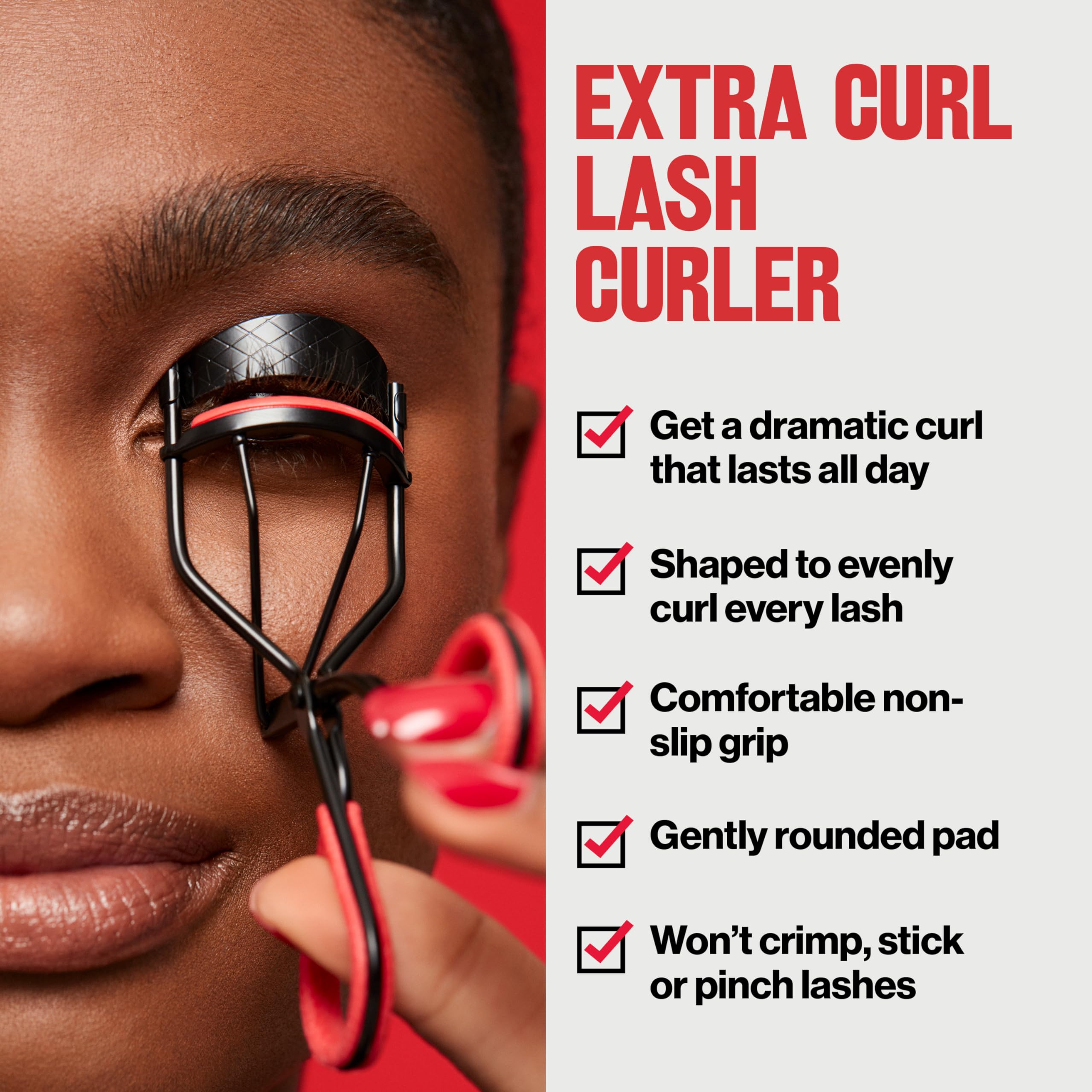 Revlon Extra Curl Eyelash Curler - Non-Slip Finger Grips for All Day Dramatic Curls | Easy to Use Lash Curling Tool for Natural or Glam Makeup Looks | Perfect for Daily Use, Special Occasions & Professional Makeup Artists