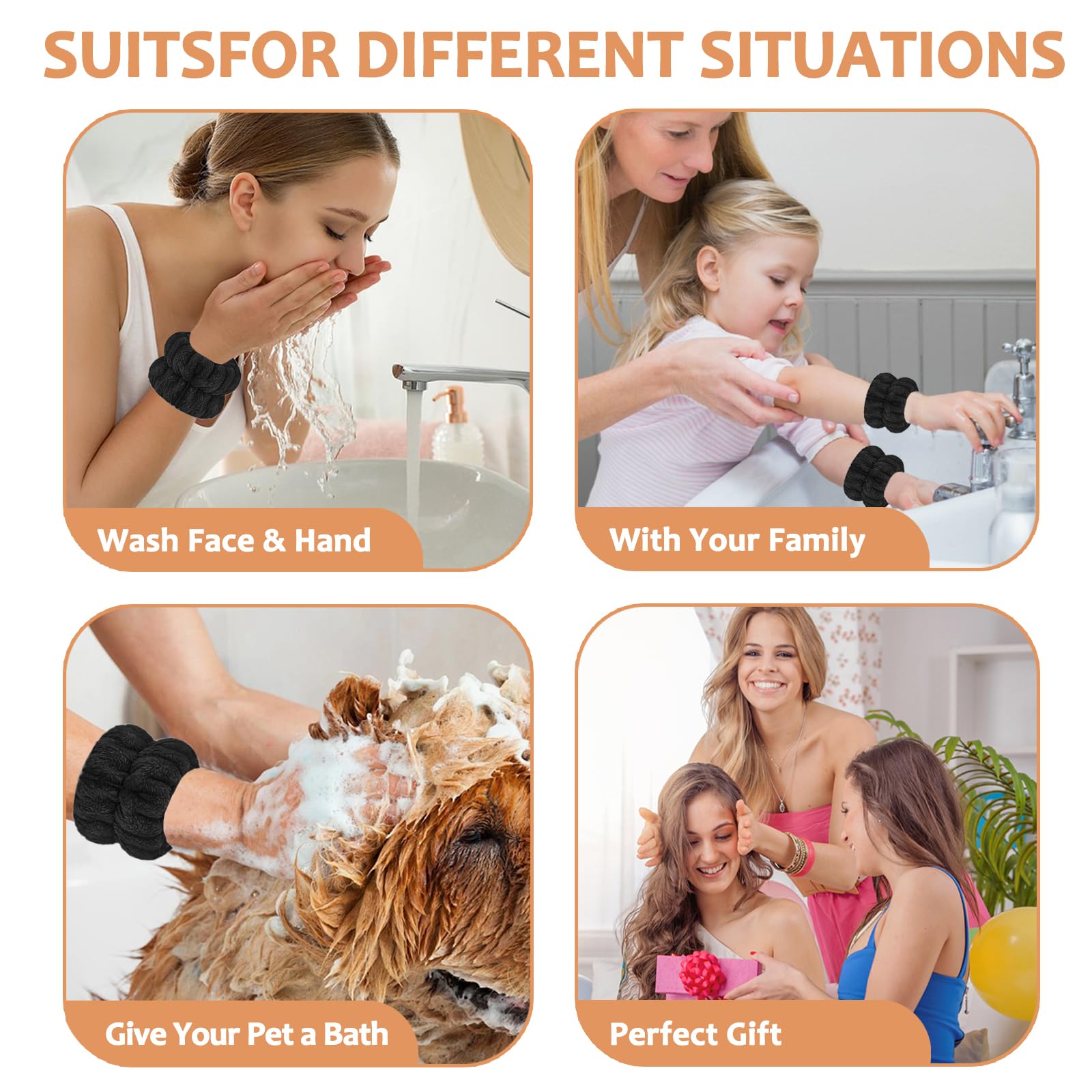 **Microfiber Face Washing Wristbands – Absorbent Wrist Towel for Skincare & Makeup, Prevents Water & Cleanser Dripping (Black) – Perfect for Travel, Gym & Daily Face Cleansing**