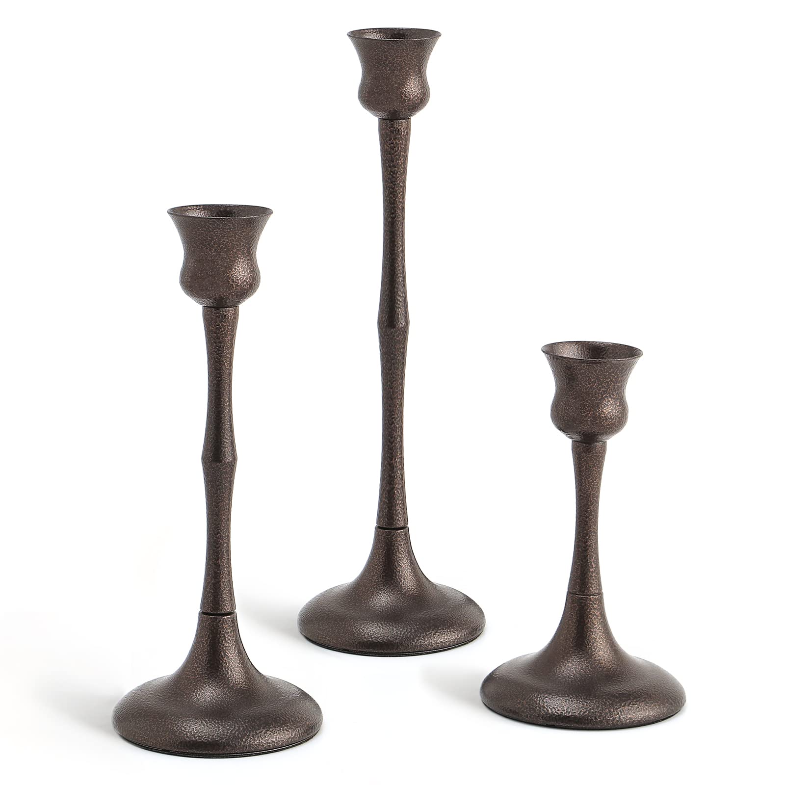 3-Pack Metal Candlestick Holders Set - Elegant Taper Candle Stand for Table Centerpiece, Fireplace Mantel & Holiday Decor - Perfect Wedding, Thanksgiving, Christmas & Housewarming Gift - Ideal for Romantic Dinners, Cozy Evenings & Festive Celebrations
