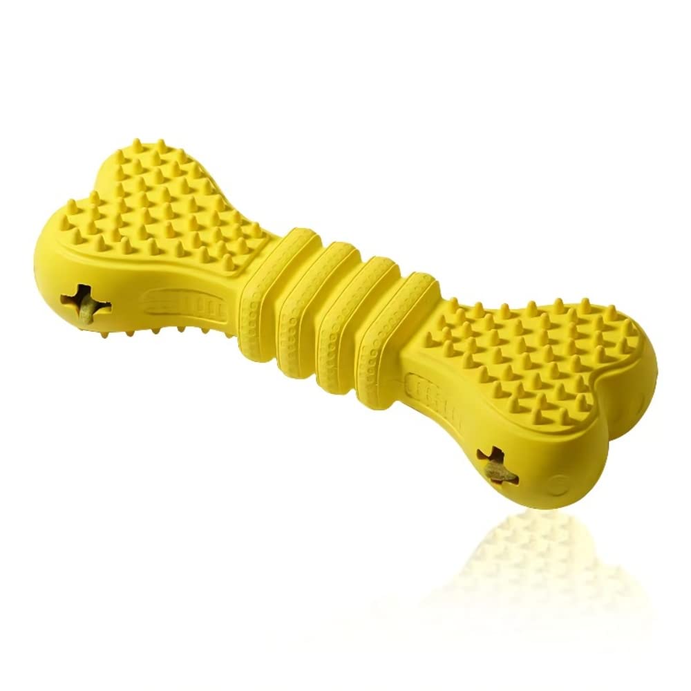 BestDoggo Durable Rubber Dog Chew Toy - Interactive Puppy Food Dispenser for Teeth Cleaning & Training - Safe Chewing Toy for Small & Medium Dogs - Fun Fetch & Chase Play - Perfect for Indoor & Outdoor Use (Yellow)