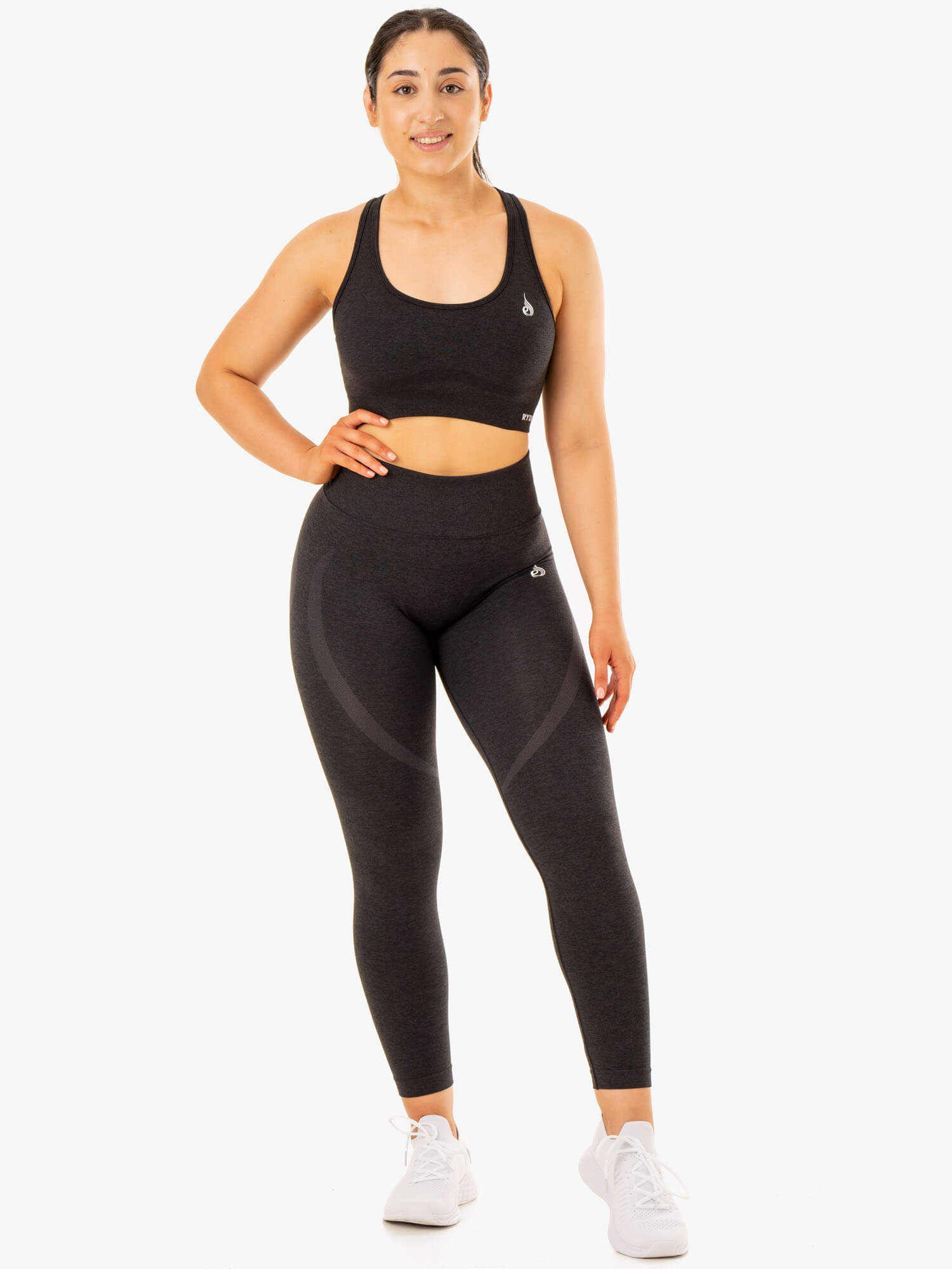 High-Performance Staples Seamless Racerback Sports Bra - Breathable & Supportive Workout Top for Women (Black Marl) | Ideal for Yoga, Running & Gym Training
