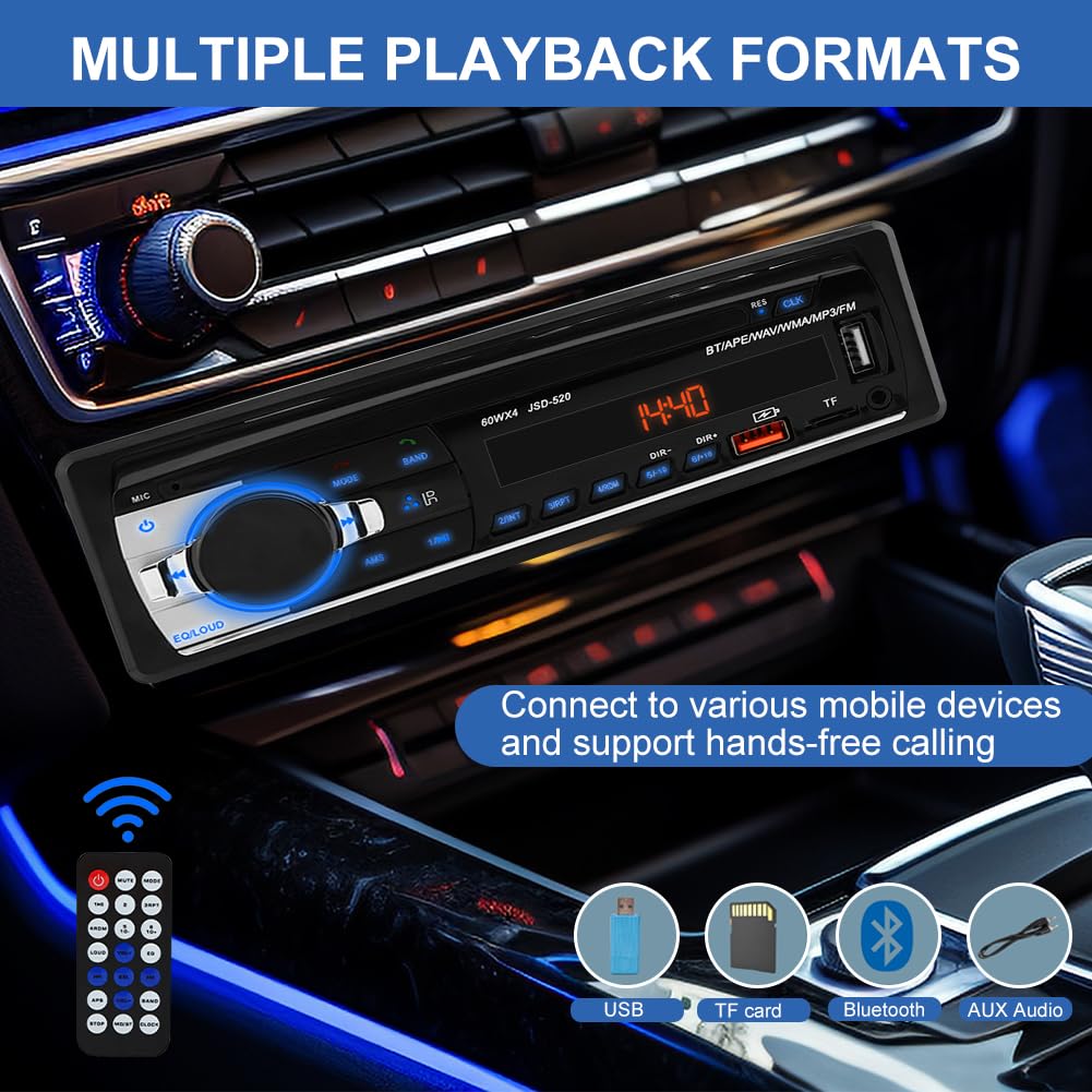 Bluetooth Single Din Car Stereo Receiver with Hands-Free Calling & App Control | AM/FM Radio, Dual USB, SD, AUX Input | No CD Player | Perfect for Commuting, Road Trips & Upgrading Older Vehicles