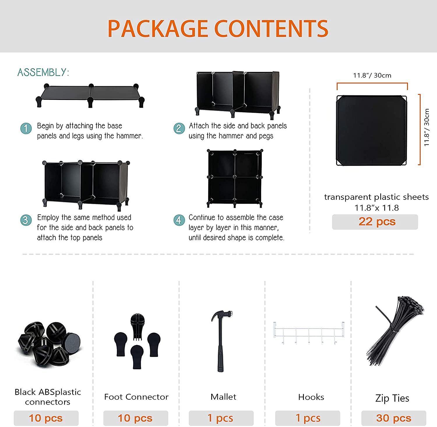 6-Cube Closet Organizer with Metal Hammer - Versatile Storage Shelf & Bookshelf for Bedroom, Kitchen, Office - Space-Saving Cabinet for Clothes, Toys, Books & Home Organization (Black) - Perfect for Small Spaces & Home Decor