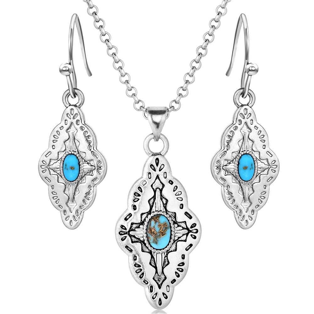 Montana Skies Turquoise Jewelry Set - Handmade Sterling Silver Necklace & Earrings - Southwest Style Accessories for Women - Perfect for Boho Fashion, Gift Giving & Special Occasions