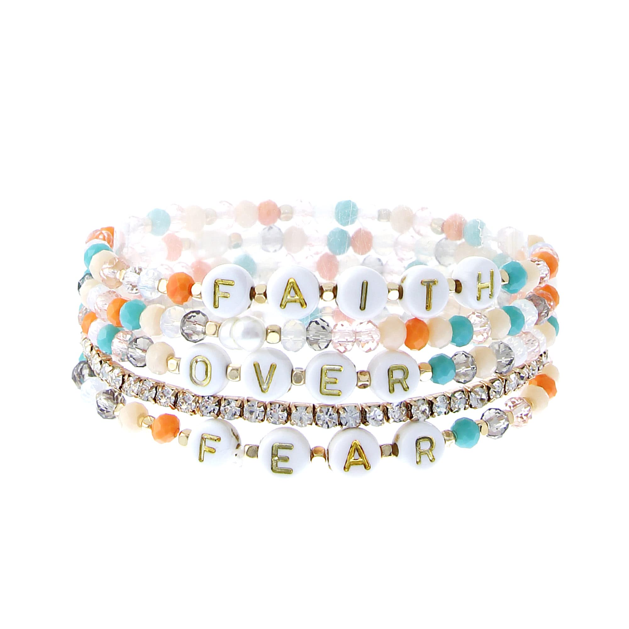 Inspirational Message Multi-Strand Beaded Stackable Stretch Bracelets for Women - Boho Style Jewelry with Faceted Glass Beads - Gift Box Included - Perfect for Everyday Wear, Yoga, Meditation & Gifts