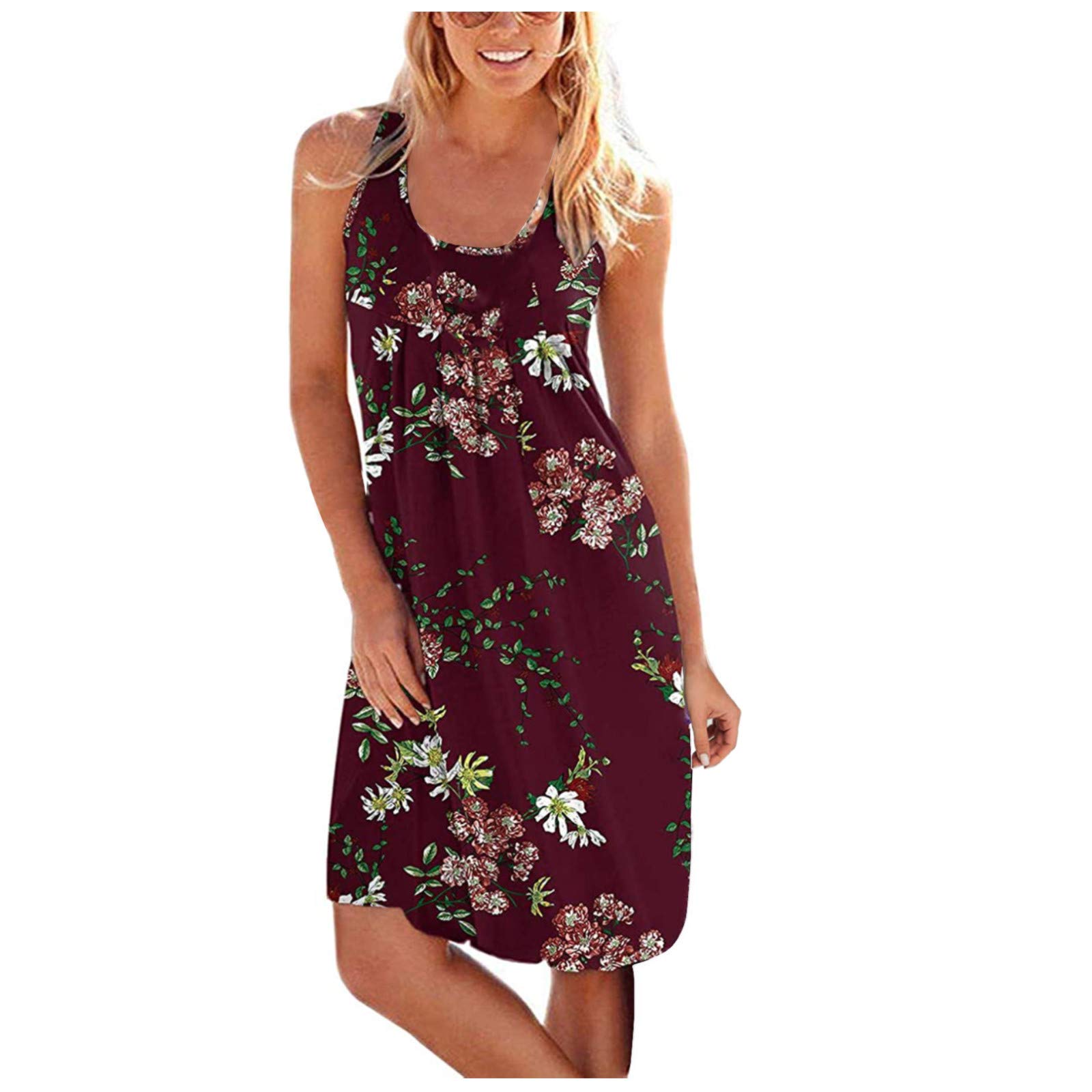 ONHUON Women's Summer Dresses 2023 - Sleeveless Striped T-Shirt Dress with Tie Waist | Casual Crew Neck Mini Dress for Beach, Vacation & Everyday Wear