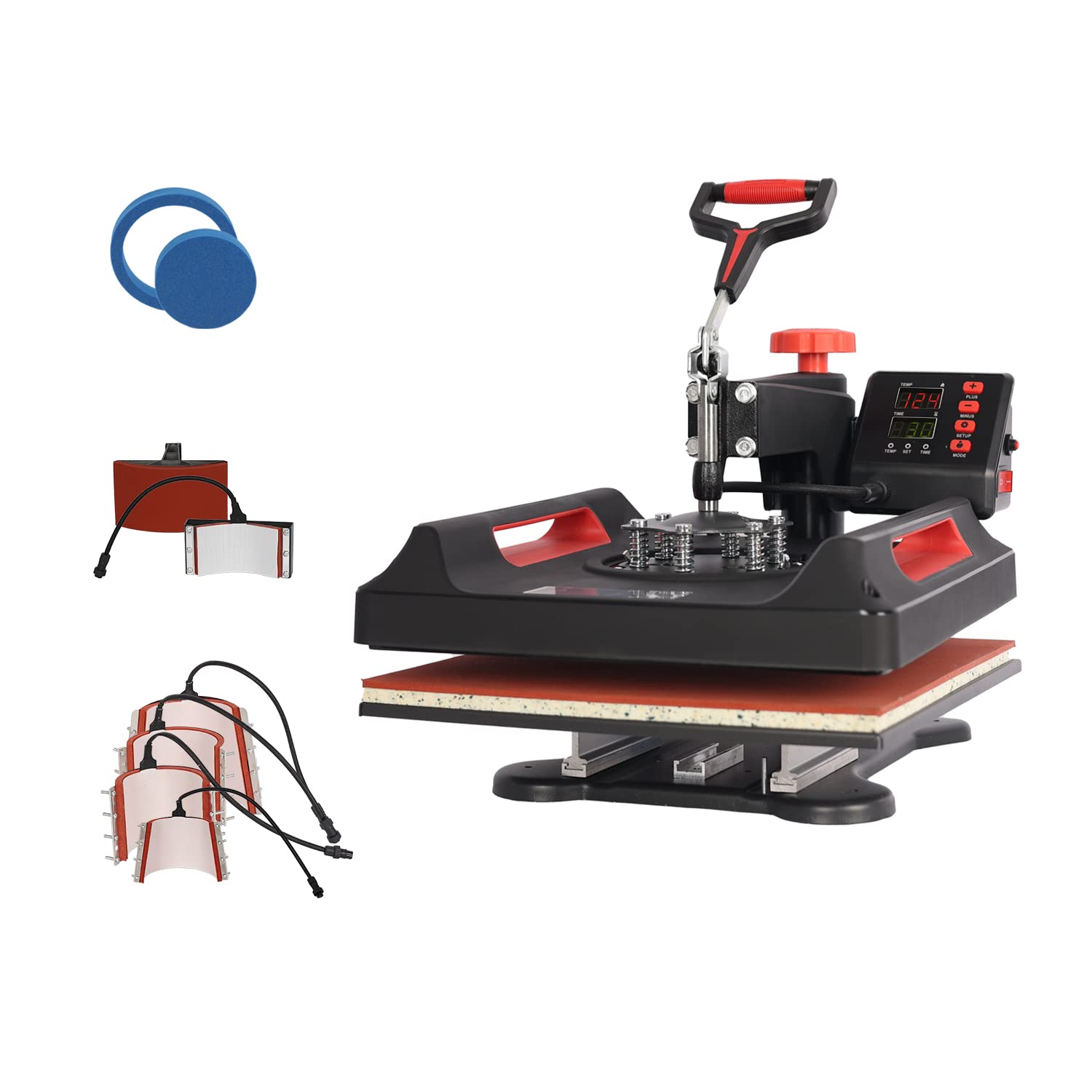 UKPRESS 8-in-1 Heat Press Machine 38x38cm with Digital Control - Sublimation Printing for T-Shirts, Mugs, Hats & More - 360° Swing Away Design (Red) | Perfect for DIY Crafts, Small Business & Custom Apparel Printing