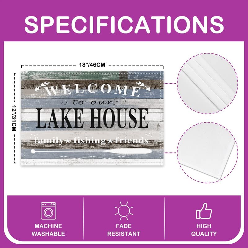 Lake House Relax Placemats Set of 4 - Rustic Wooden Table Mats for Kitchen & Dining Decor - 18