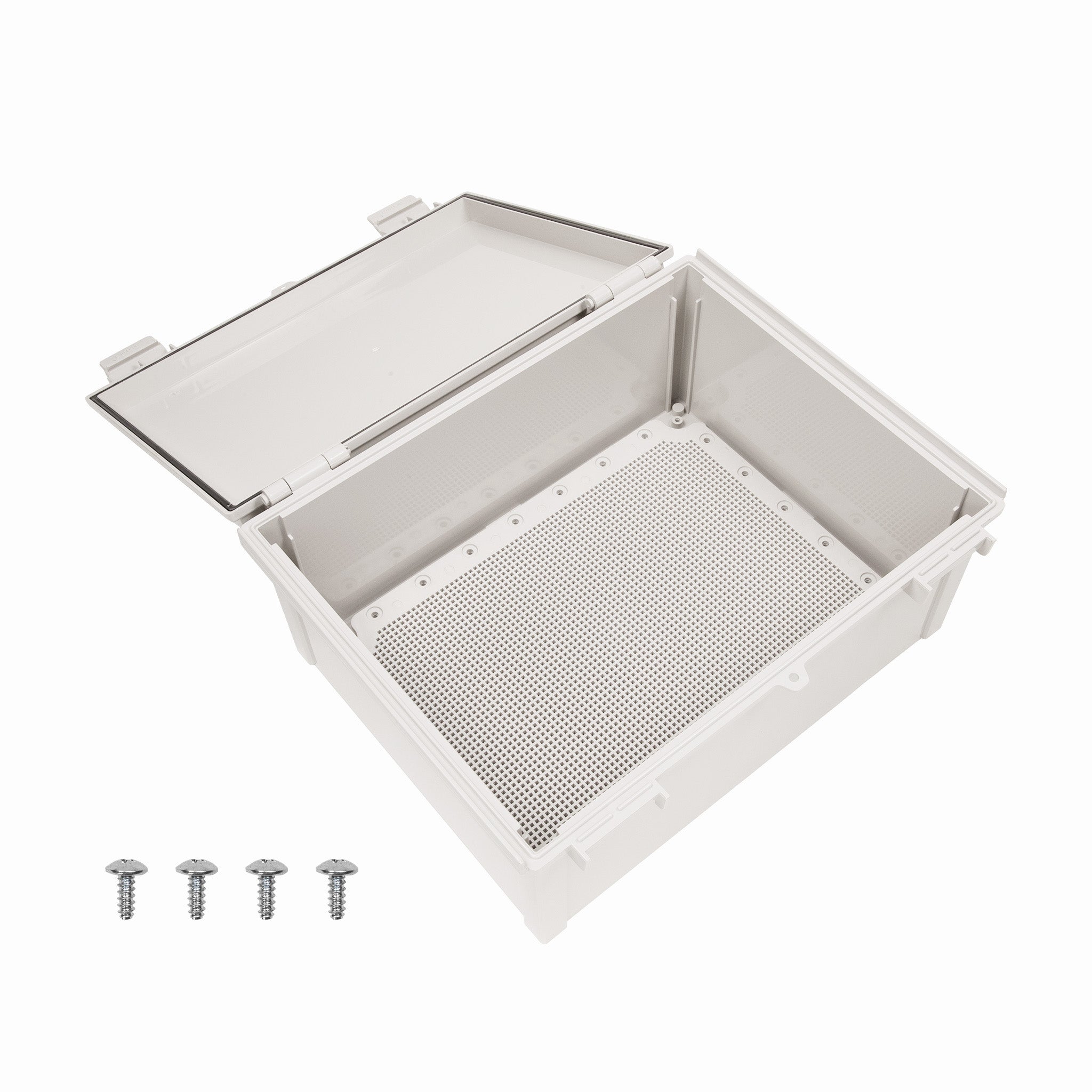 Boxco Q Series 13.78 x 17.72 x 7.87 Inches (350 x 450 x 200mm) Waterproof Plastic Enclosure - IP67 Rated, IK08 Impact Resistant, ABS Material with Grey Hinged Cover & Mounting Plate - Ideal for Outdoor Electrical Equipment & Industrial Control Box Protection