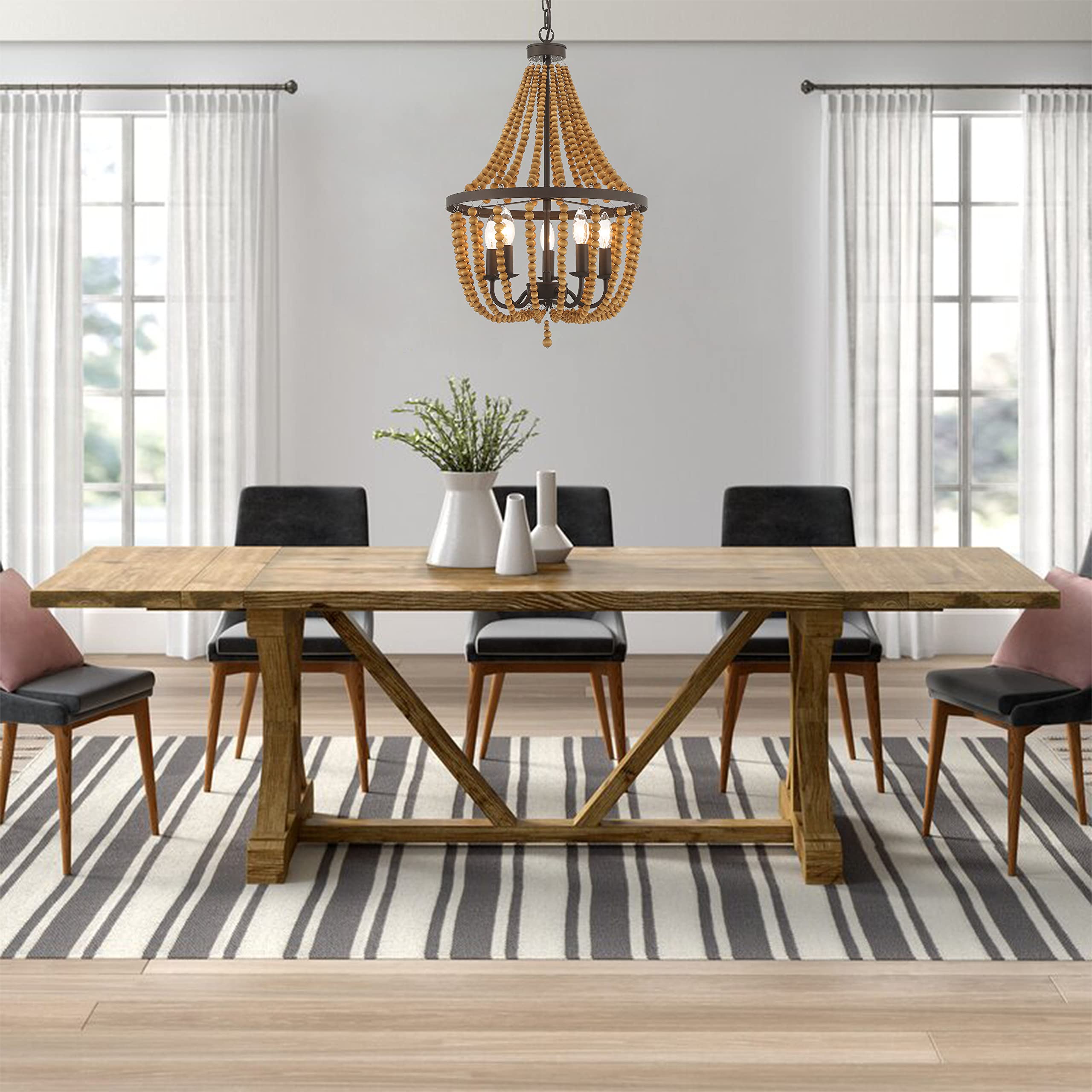 Vanity Art 5-Light Candle Style Empire Chandelier with Beaded Accents - Modern Hanging Ceiling Light Fixture for Dining Room, Kitchen & Living Room in Oil Rubbed Bronze | Elegant Lighting for Home Decor & Special Occasions (SYB3215RB-DK)