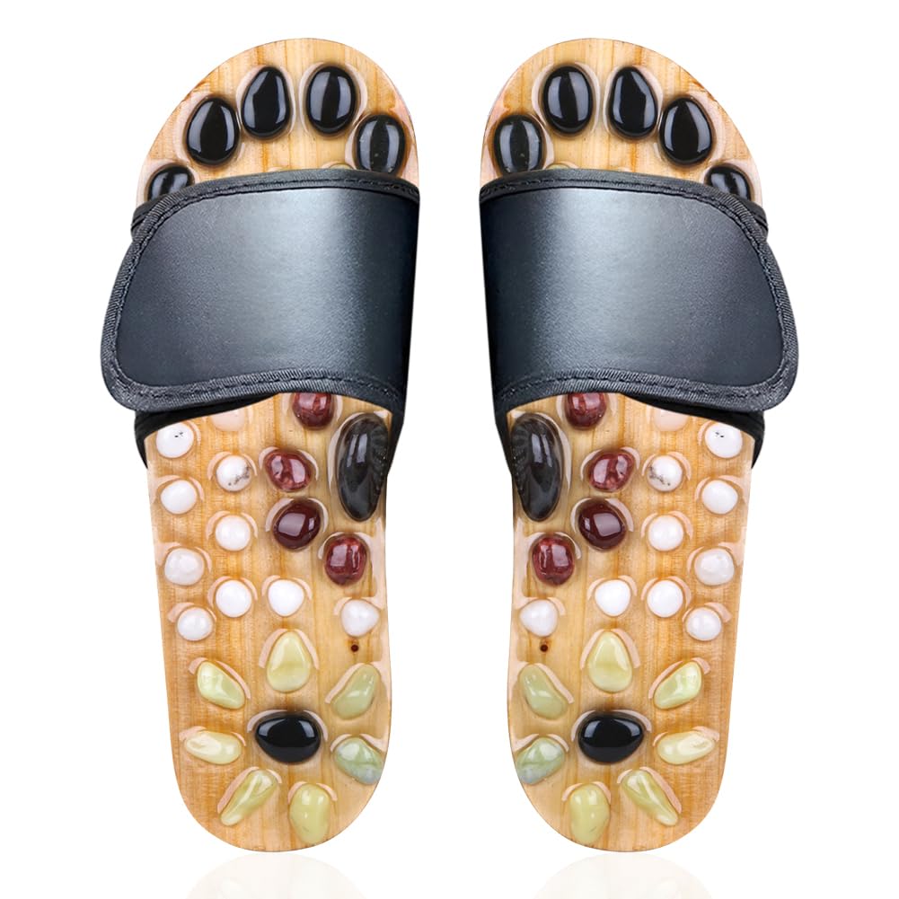 **Earth Stone Acupressure Massage Slippers - Reflexology Sandals for Foot Pain Relief, Shiatsu Arch Support, Women's Size 6-7 (US) - Perfect for Relaxation, Stress Relief & Home Spa Therapy**