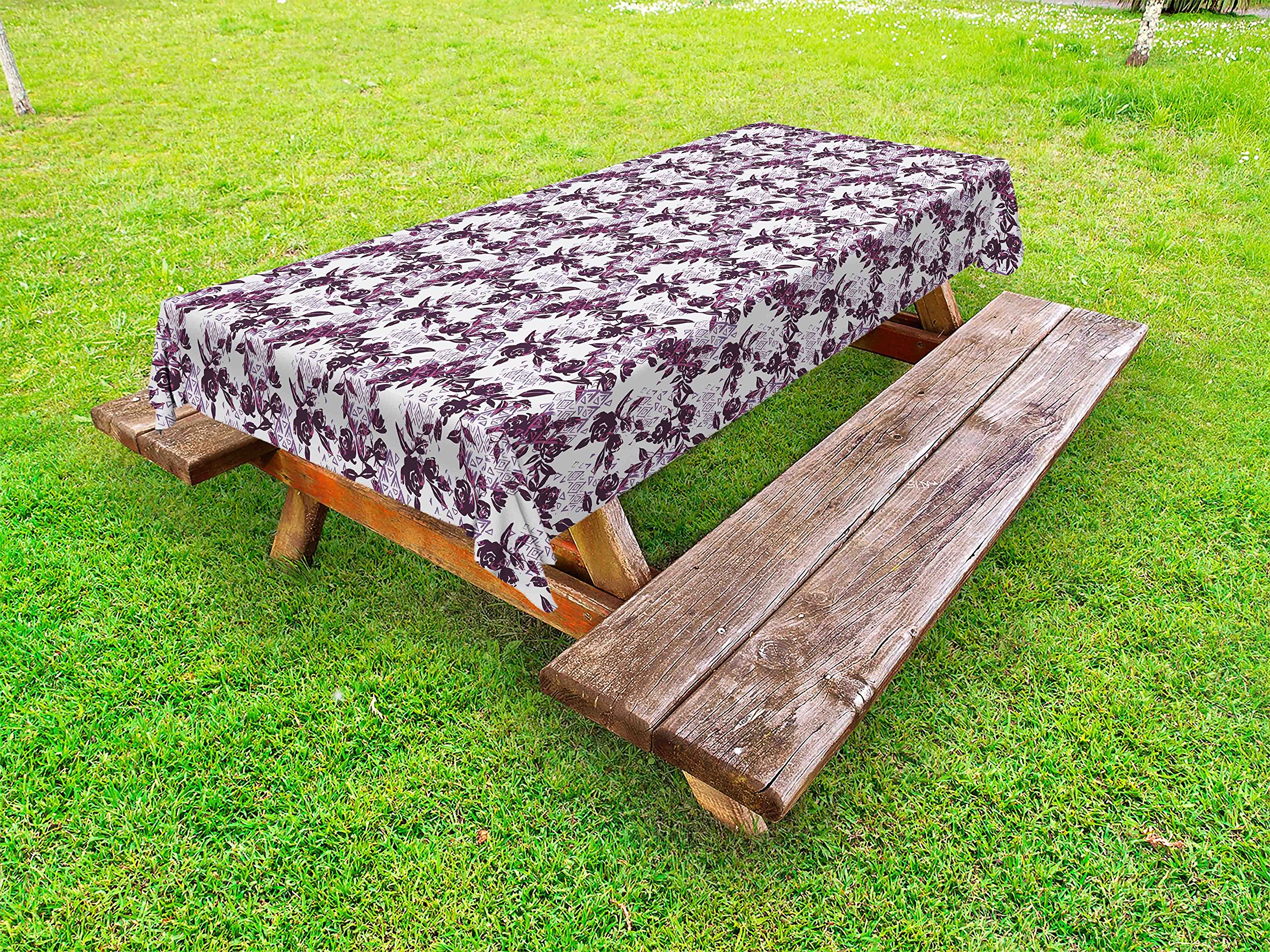 Ambesonne Vintage Watercolor Rose Tablecloth - Washable Outdoor Picnic Table Cover with Grunge Flowers Bouquets & Geometric Patterns, 58