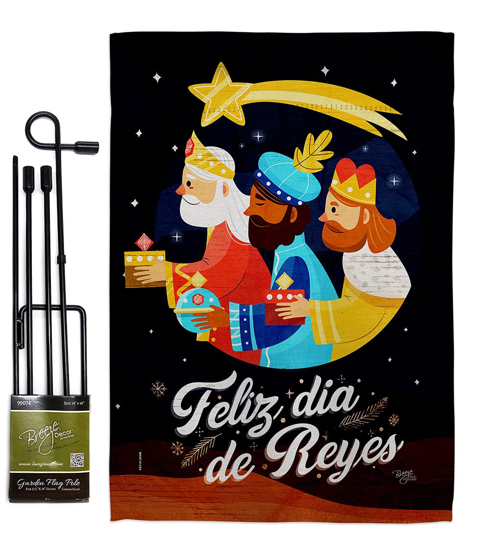 Feliz Dia De Reyes Garden Flag Set - Double-Sided Christian Decoration for Winter Holidays