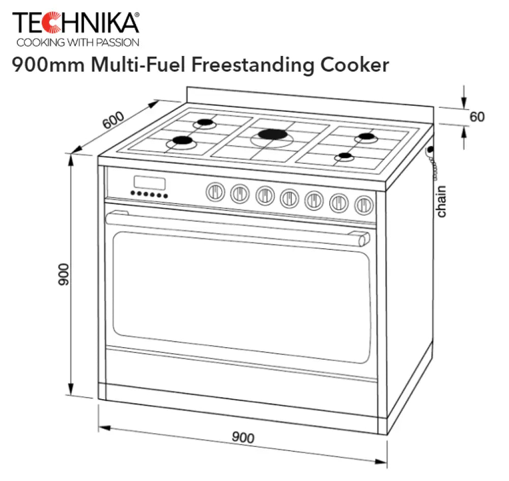 Technika TU950TME8 900mm Freestanding Electric Upright Cooker - Perfect for Home Kitchens, Baking & Family Cooking