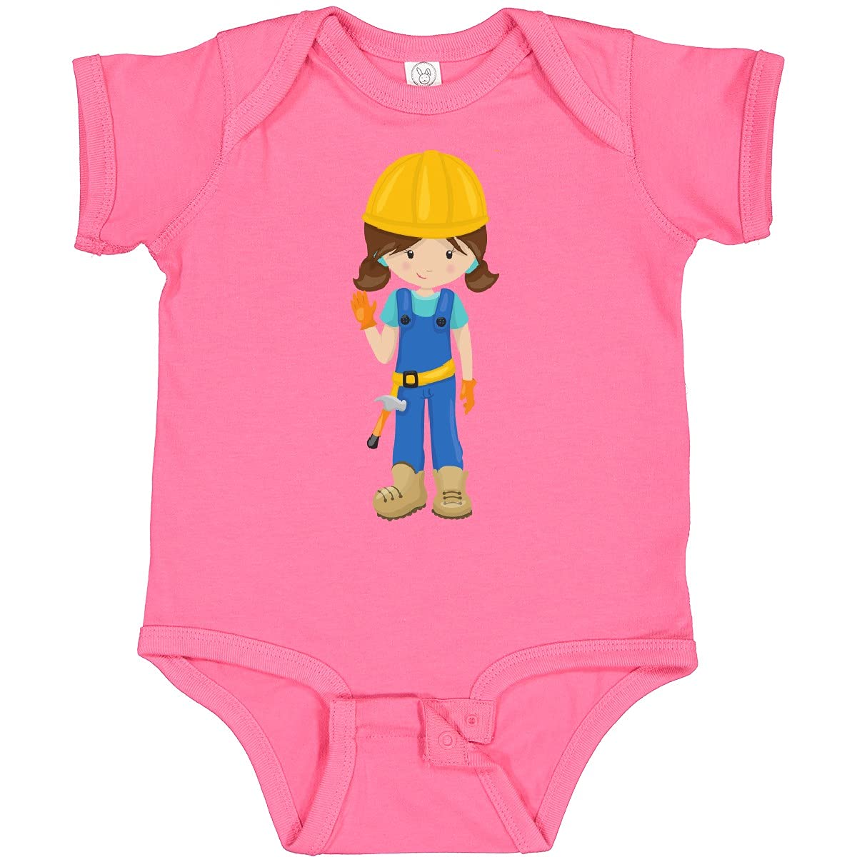 Inktastic Construction Girl Baby Bodysuit - Cute Brown Hair Toddler Outfit for Playtime & Construction Theme Parties