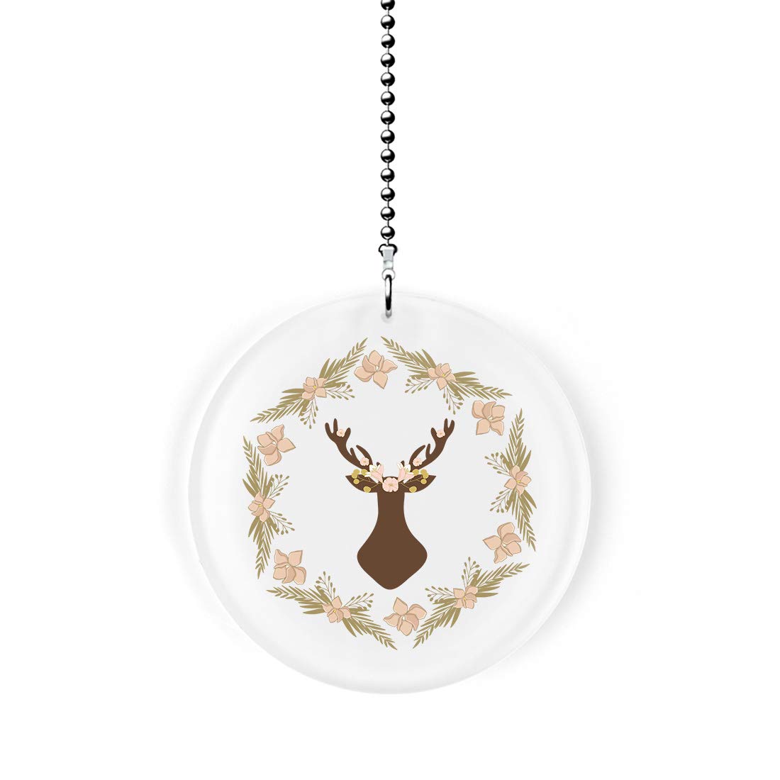 Woodland Deer in Peach Floral Wreath Fan Light Pull - Vintage Style Ceiling Fan Chain Pull & Light Switch Charm for Farmhouse, Cottage, Nursery Decor