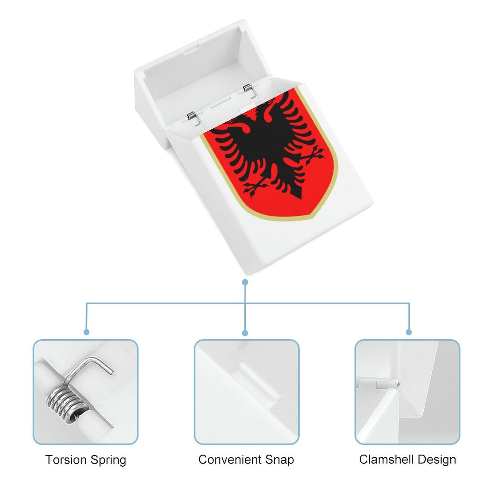 Albanian Flag Coat of Arms Reusable Metal Cigarette Case - Flip Top Closure Protective Holder for Men & Women - Perfect for Travel, Outdoor Activities & Gift Giving