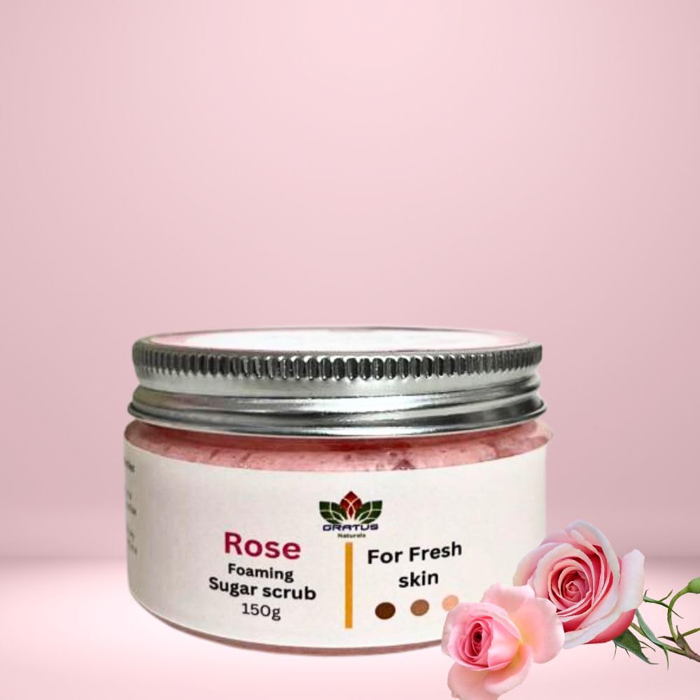Gratus Naturals Rose Foaming Sugar Scrub for Dry & Normal Skin - 150g | Exfoliating & Moisturizing Body Scrub with Natural Ingredients | Perfect for Shower, Spa & Self-Care Routine