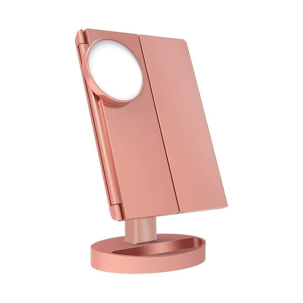 HLR Wall Mounted Vanity Mirror with LED Lights - 22 Inch Touch Screen Makeup Mirror with 1X/2X/3X/10X Magnification - Adjustable 3-Fold Design for Bathroom, Dressing Room & Professional Makeup Studio