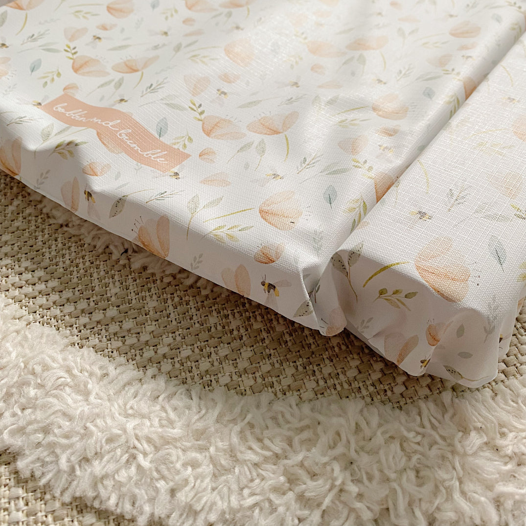 Premium Baby Changing Mat - Soft Waterproof Diaper Pad with Adorable Bee Garden Print - Perfect for Nursery, Daycare & On-the-Go Parenting
