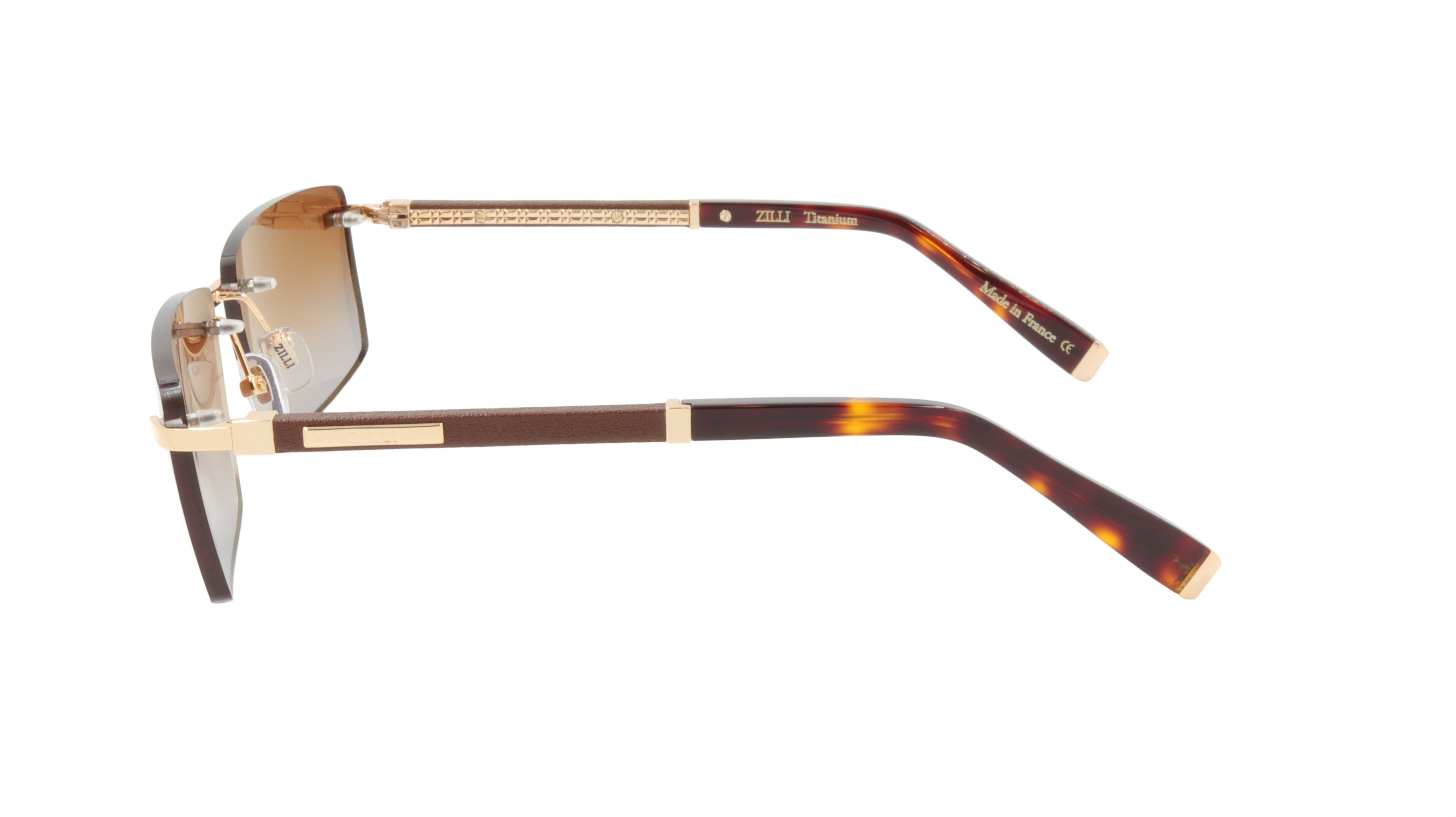 ZILLI Luxury Sunglasses - Titanium & Acetate Frame with Genuine Leather Details | Handmade in France | Gradient Lens ZI 65042 C02 | Perfect for Driving, Travel & Fashion Accessories