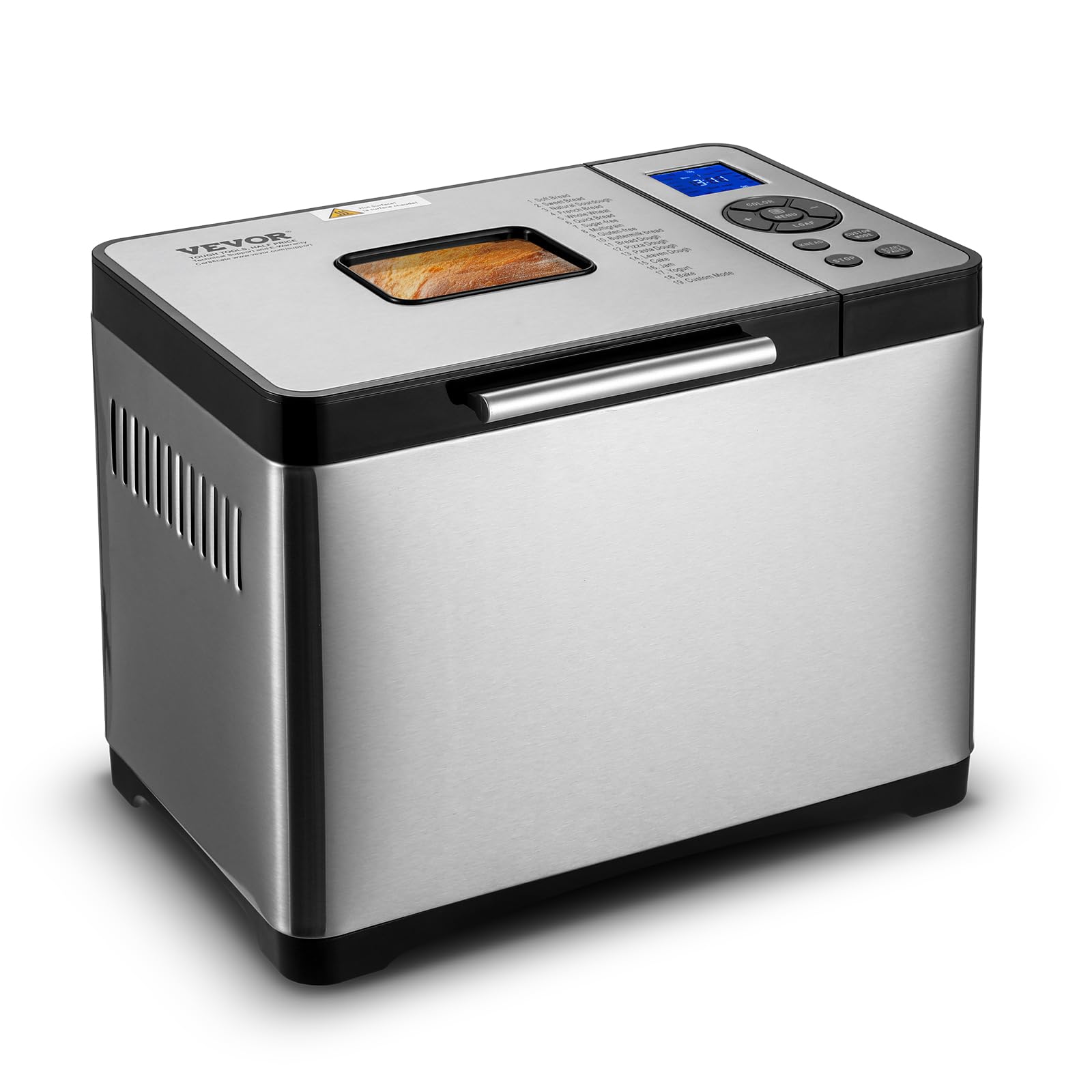 VEVOR 2LB Automatic Bread Maker Machine - 19-in-1 Programmable Dough Maker with Nonstick Ceramic Pan, Gluten-Free Setting, Whole Wheat Option, Digital Display, 3 Loaf Sizes & Crust Colors - Perfect for Home Baking, Family Breakfast, and Healthy Meal Prep