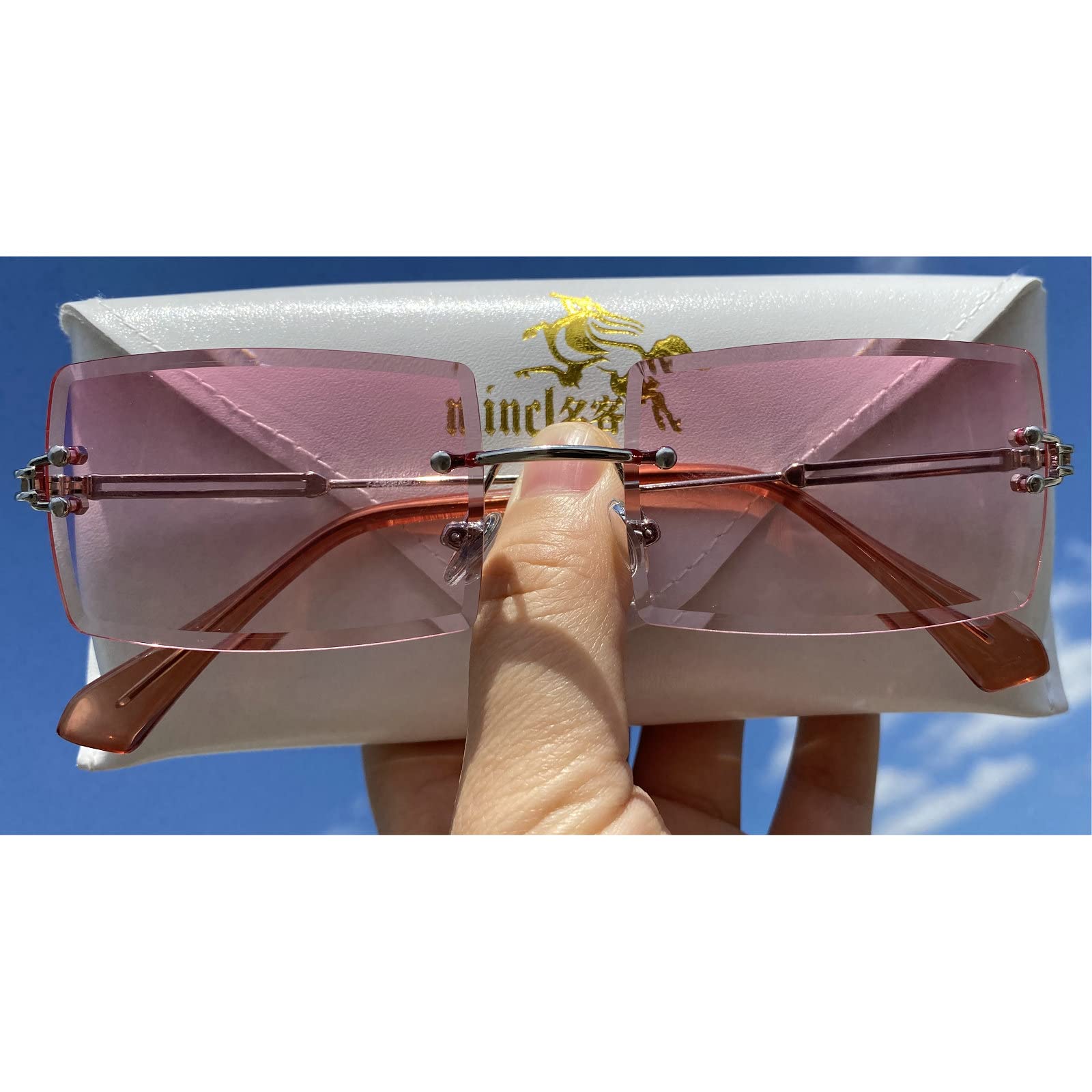 Fashionable Small Rectangle Sunglasses for Women - Ultralight Candy Color Rimless UV Protection Ocean Sun Glasses | Perfect for Beach, Driving & Outdoor Activities