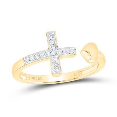 10K Gold Cross Ring with 1/10 CTW Diamond - Elegant Religious Jewelry for Women, Perfect for Baptism, Confirmation & Everyday Wear