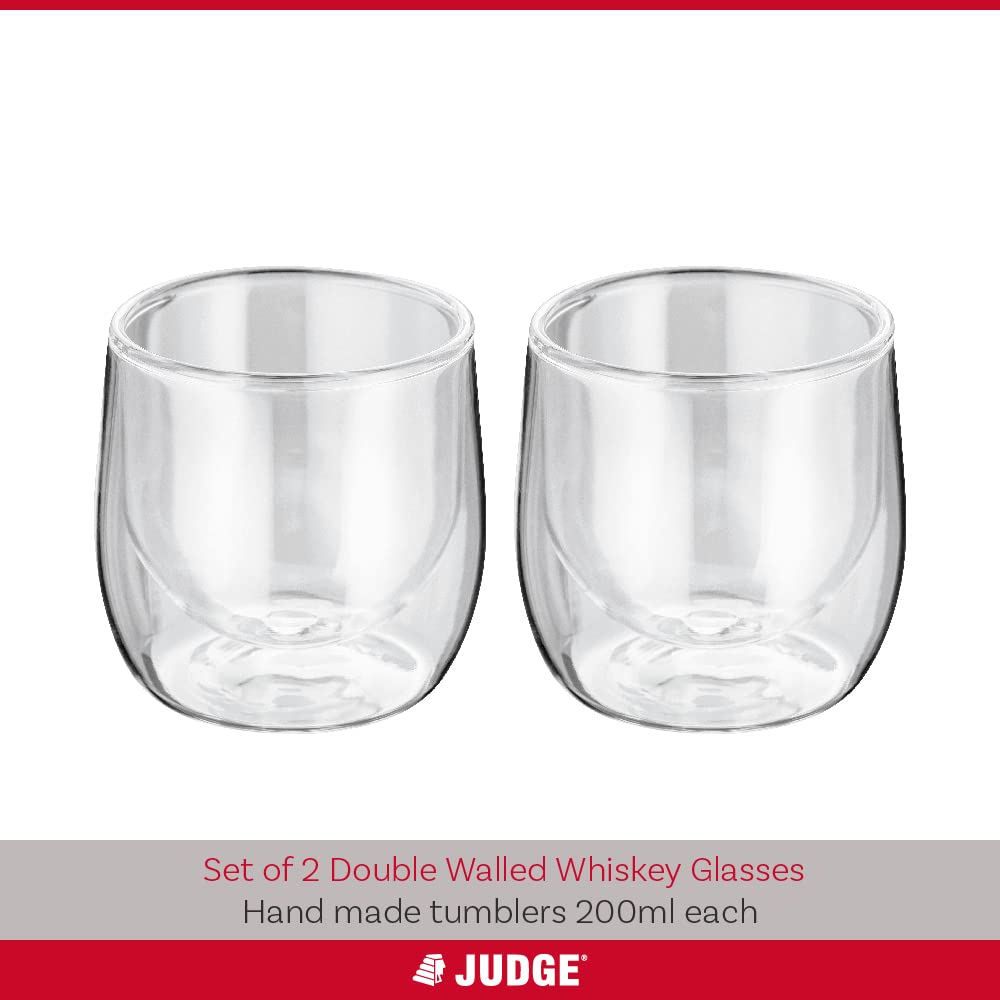 Judge Tumbler Set of 2 - 250ml Clear Glass Cups with Lid - Perfect for Iced Coffee, Smoothies & Cocktails at Home or Office