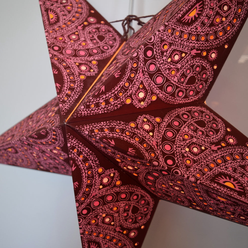 24 Pack Burgundy Red Pink Venetian Paper Star Lanterns - Elegant Hanging Wedding & Party Decorations for Indoor/Outdoor Events, Baby Showers, Christmas & Home Decor