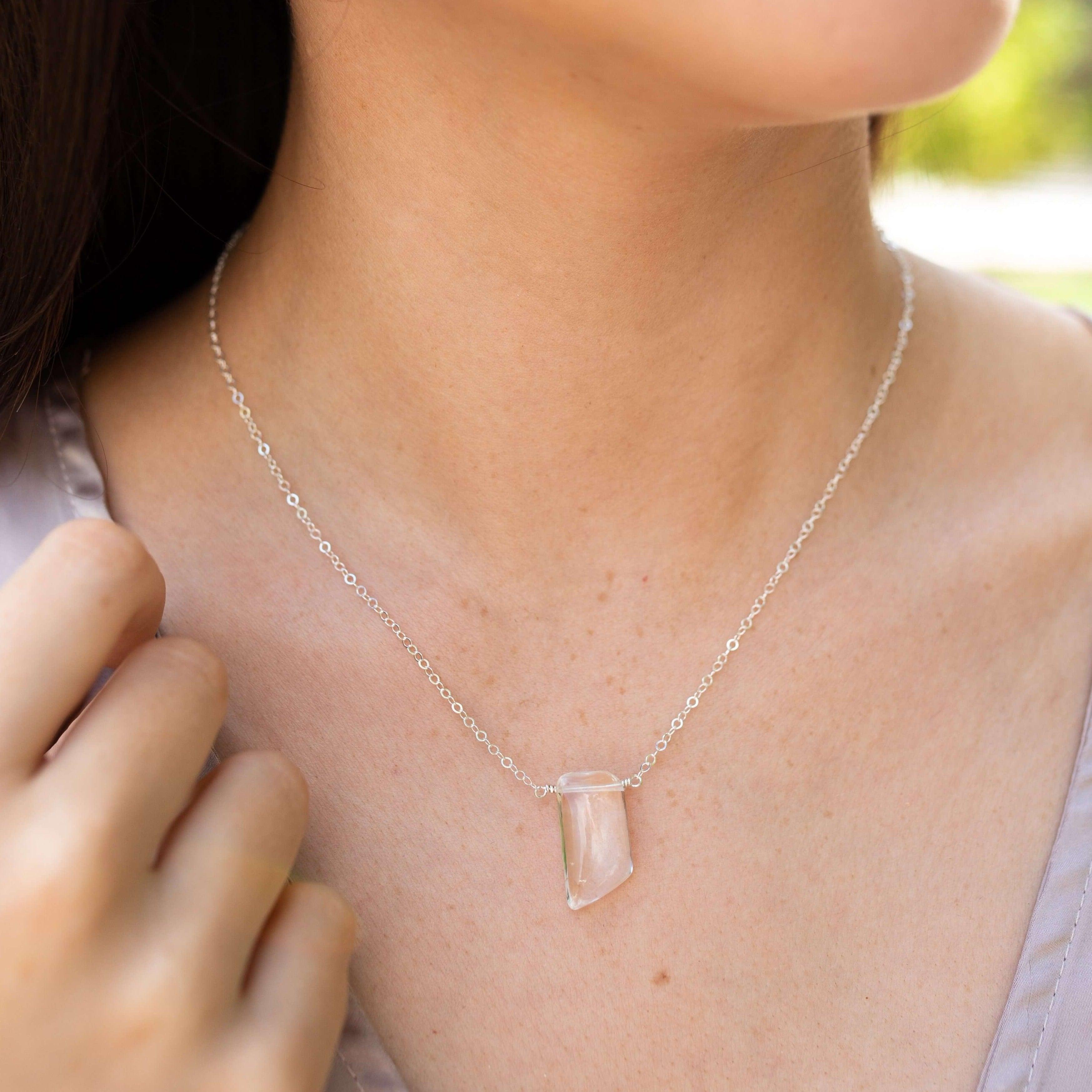 Small Smooth Clear Crystal Quartz Slab Necklace - Natural Healing Stone Jewelry for Women, Chakra Balancing & Energy Cleansing | Perfect for Meditation, Yoga, and Spiritual Gifts