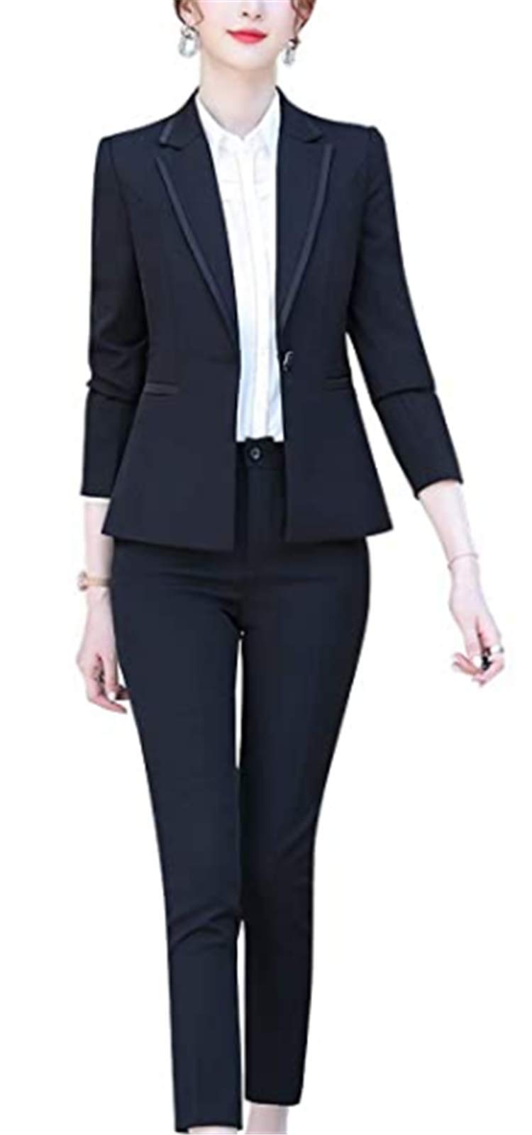 Professional Black Women's Business Pantsuit Set - Ladies Office Blazer & Pants Suit for Work, Wedding, Party & Formal Events | Elegant Tuxedo Style Workwear for Career Women
