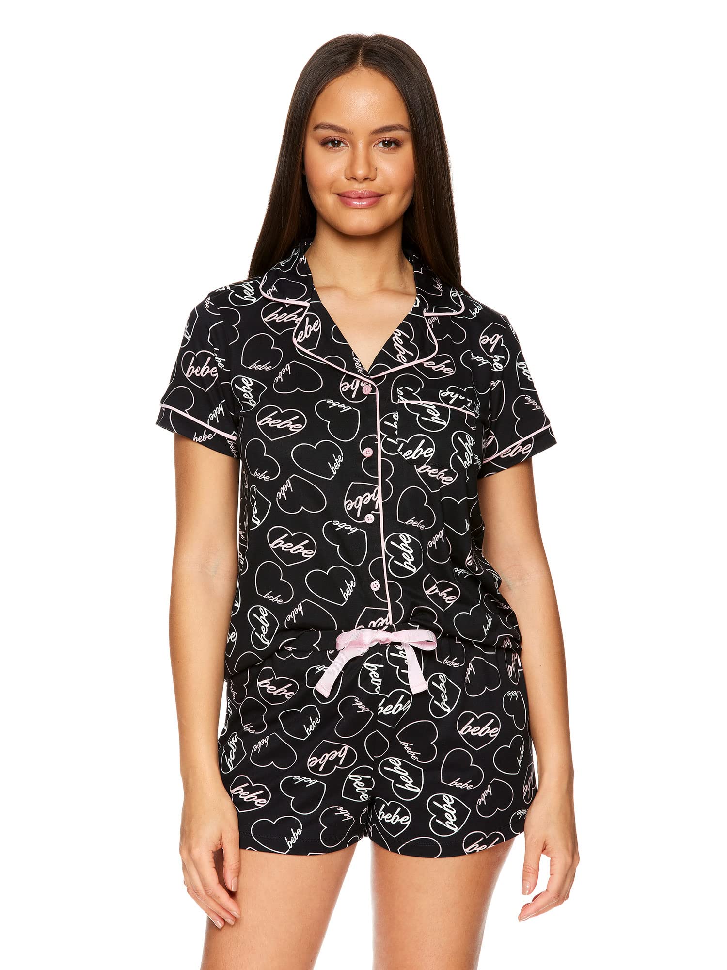 bebe Women's Pajama Sets - Button Down Shirt & Shorts Sleepwear Lounge PJ Set | Soft Cotton Comfort for Nightwear, Loungewear & Relaxing at Home