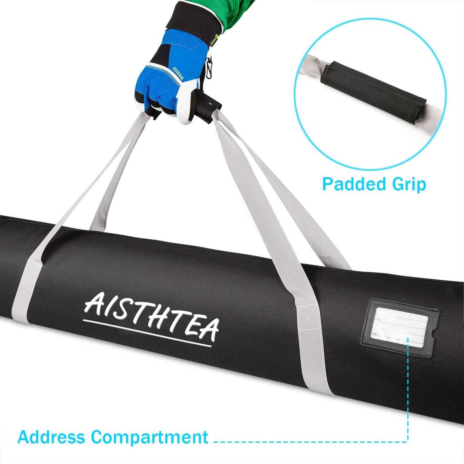 **1680D Waterproof Ski & Snowboard Travel Bag - Adjustable Length, Durable Polyester, Fits Skis Up to 180cm - Perfect for Air Travel & Winter Sports Storage (Black, Unisex)**    *Use Case: Ideal for protecting skis and snowboards during travel, storage, and harsh weather conditions.*