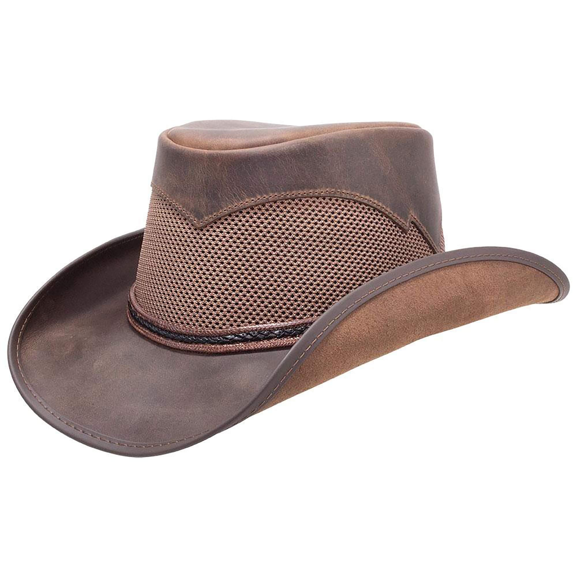 American Hat Makers Durango Leather Mesh Cowboy Hat - Western Style Breezy Summer Hat for Men & Women - Perfect for Rodeo, Outdoor Adventures & Country Music Festivals