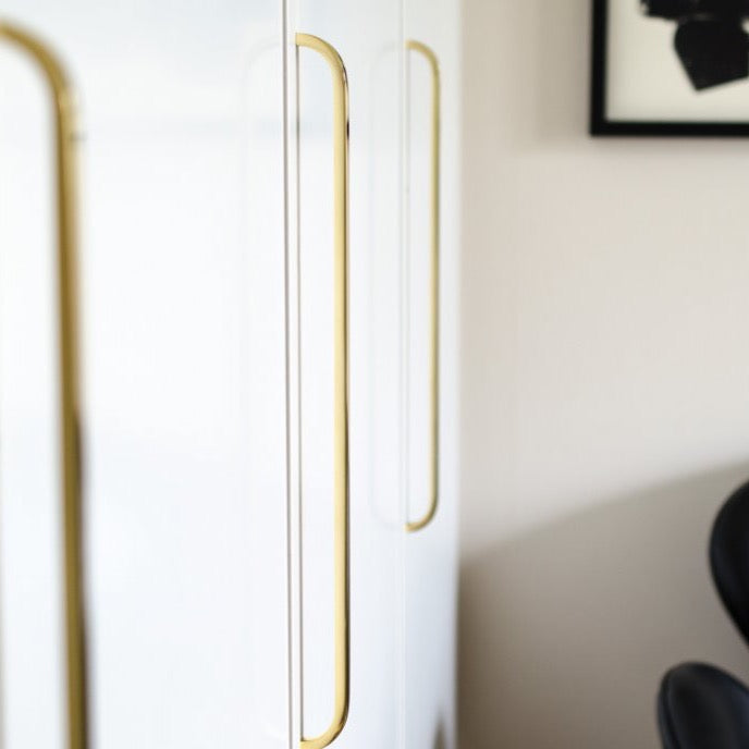 Vintage Long Curve Brushed Brass Unlacquered Cabinet Drawer Pulls & Closet Handles - Premium Hardware for Kitchen Cabinets, Dressers & Wardrobe Doors (Set of 10)