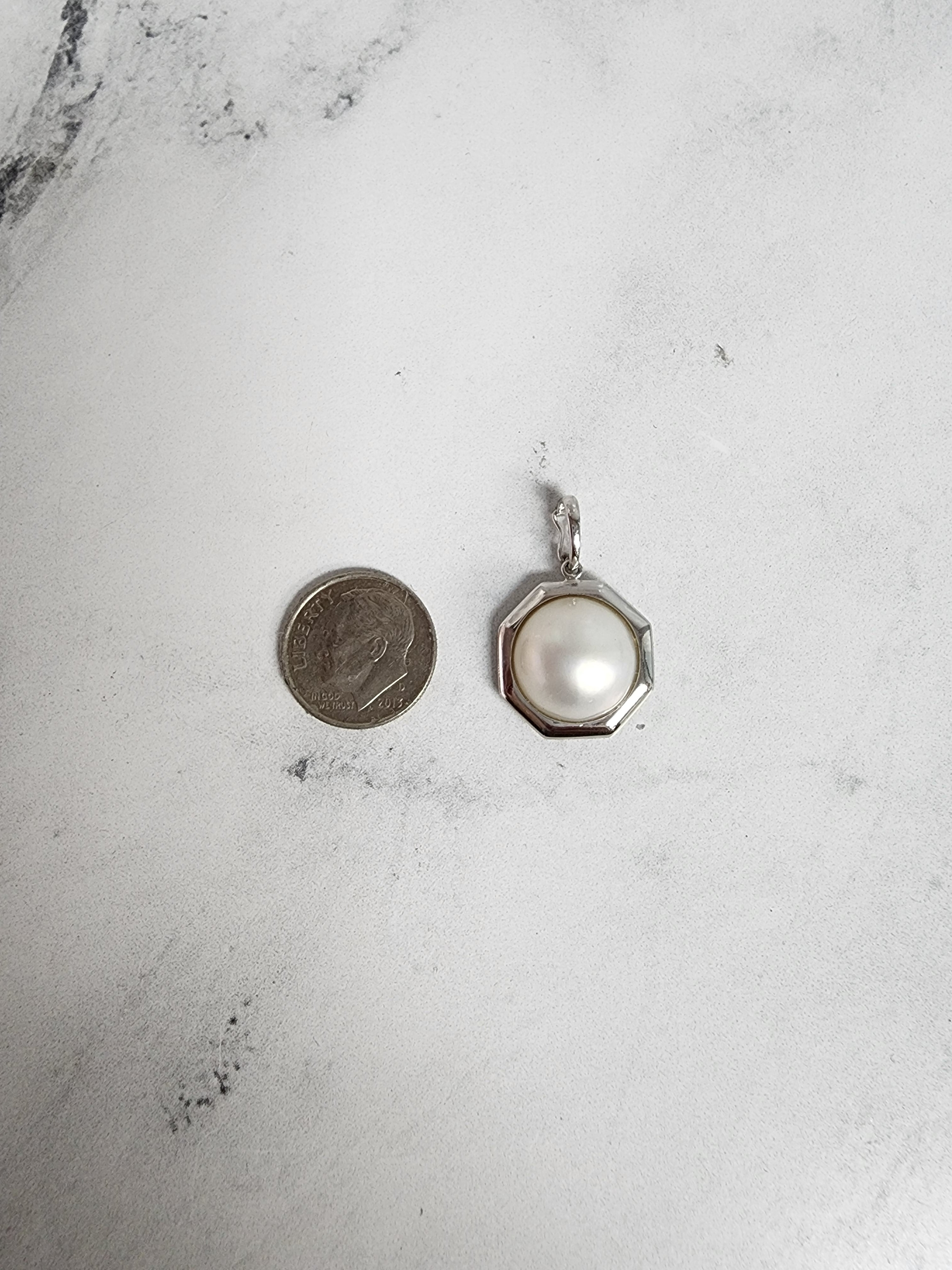 14K White Gold 13mm-14mm Mabe Pearl Pendant with Polished Bezel - Elegant Jewelry Gift for Women, Perfect for Weddings, Anniversaries & Special Occasions