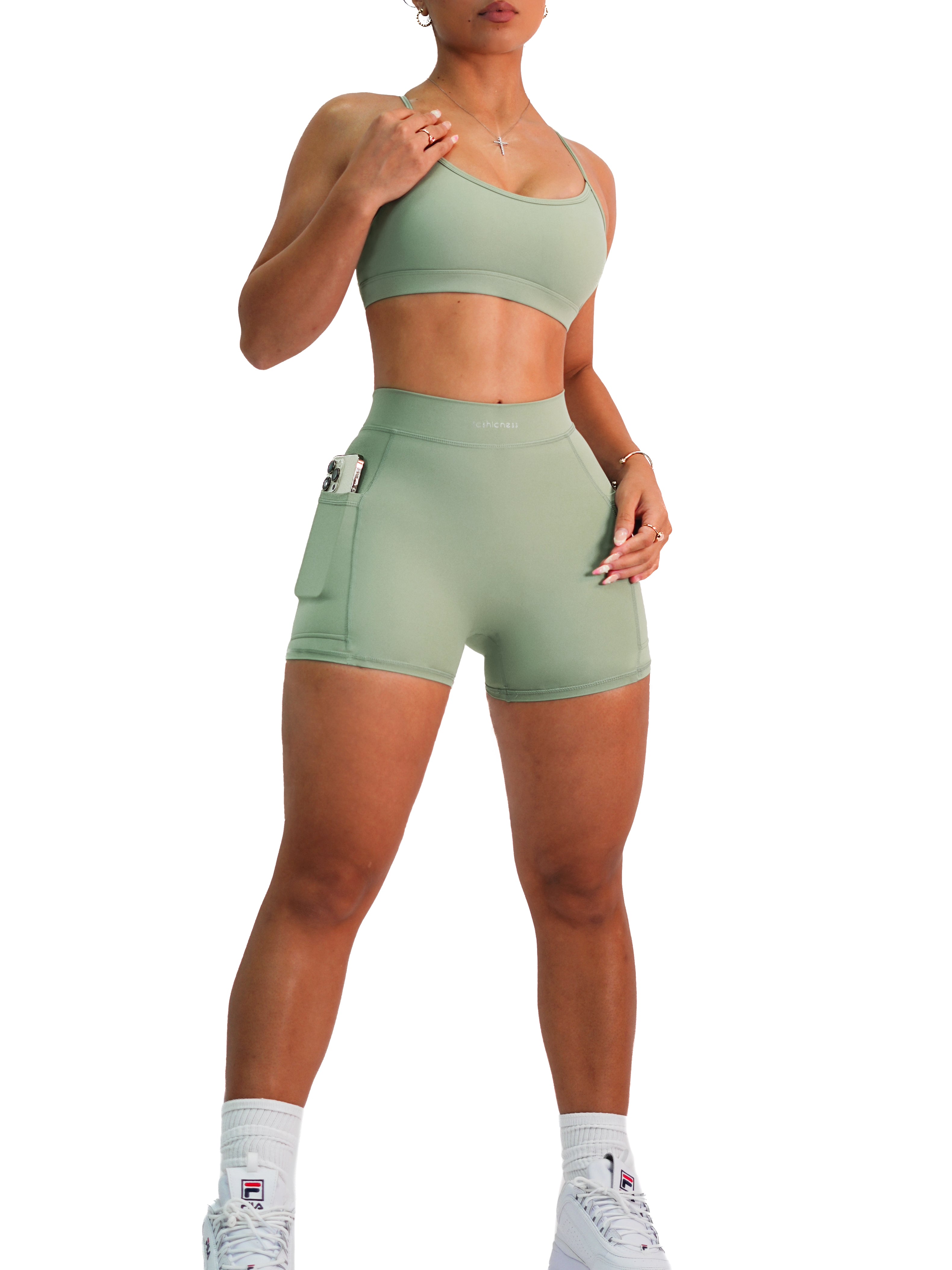 Premium V-Back Pocket Shorts for Men & Women - Comfortable & Stylish (Eucalyptus Green) - Perfect for Running, Yoga, Gym & Outdoor Activities