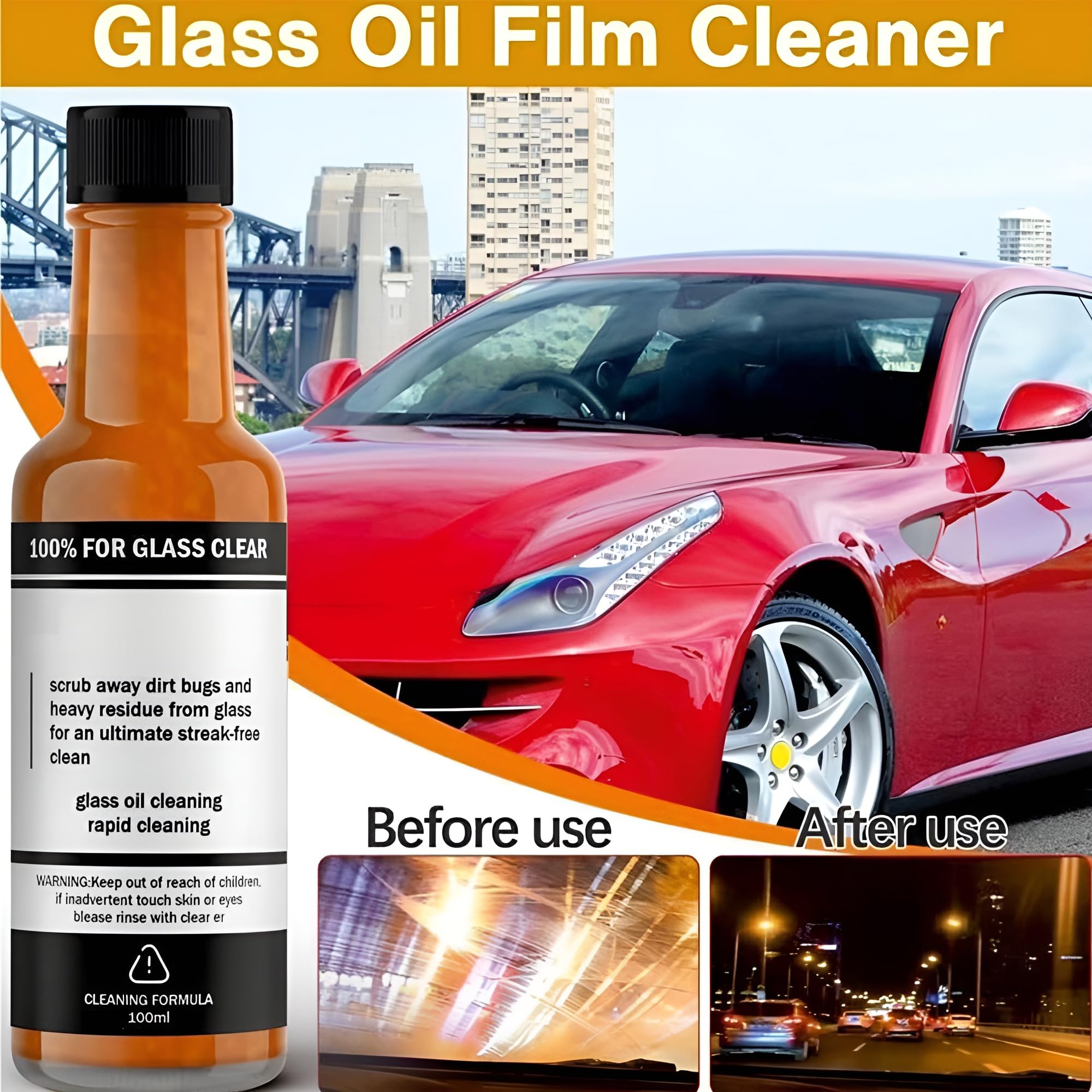 Premium Glass Oil Film & Water Spot Remover - Car Windshield Cleaner for Streak-Free Shine | Home & Auto Window Cleaning Solution (100ml) | Perfect for Cars, Trucks, Mirrors & Glass Tables