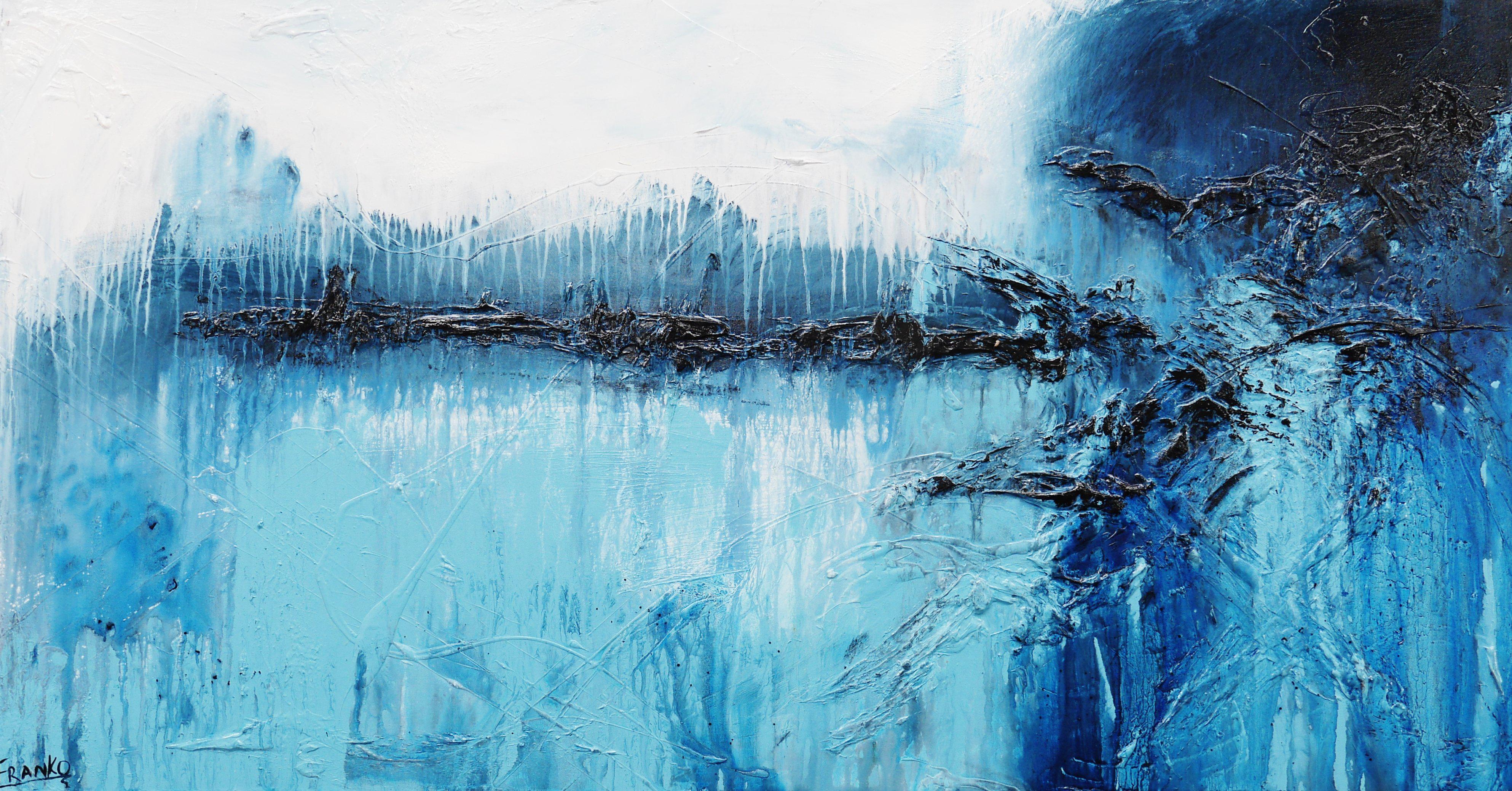 Blue Drifter 190cm x 100cm White Blue Abstract Canvas Wall Art - Modern Home Decor for Living Room, Bedroom & Office