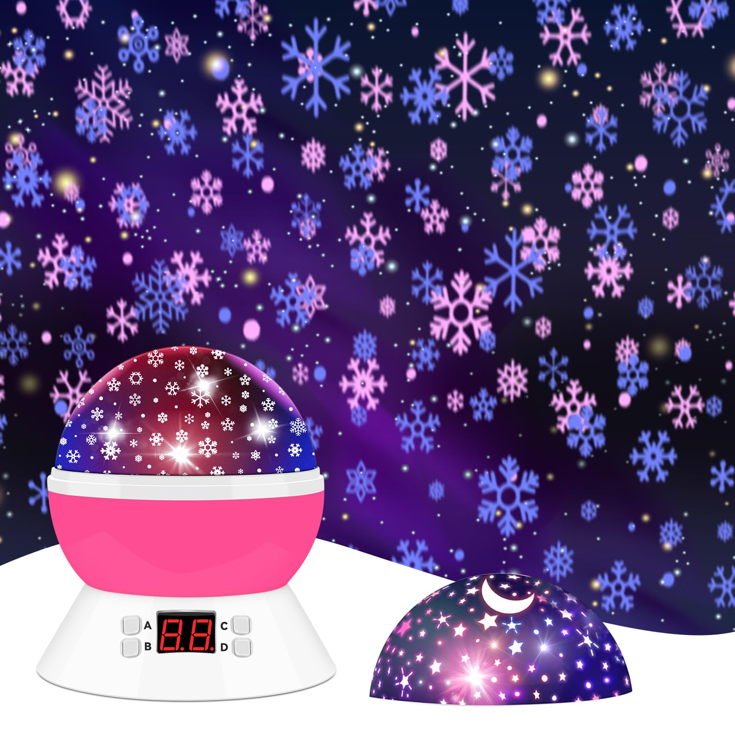 MOKOQI Snowflake Projector Night Light with Timer - Starry Ceiling Projector for Kids Room Decor, Christmas & Birthday Gifts for 3-8 Year Old Girls | Perfect for Bedtime, Nursery, Relaxation & Creating Magical Winter Atmosphere