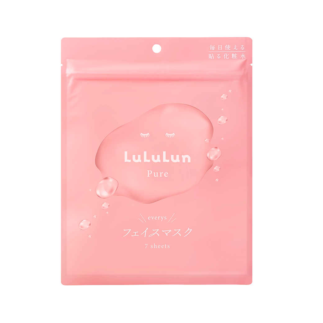 Lululun Pure Pink Everyday Facial Mask for Dry Skin - Hydrating Sheet Mask Pack of 7 | Daily Skincare Routine, Spa Night, Travel Essential